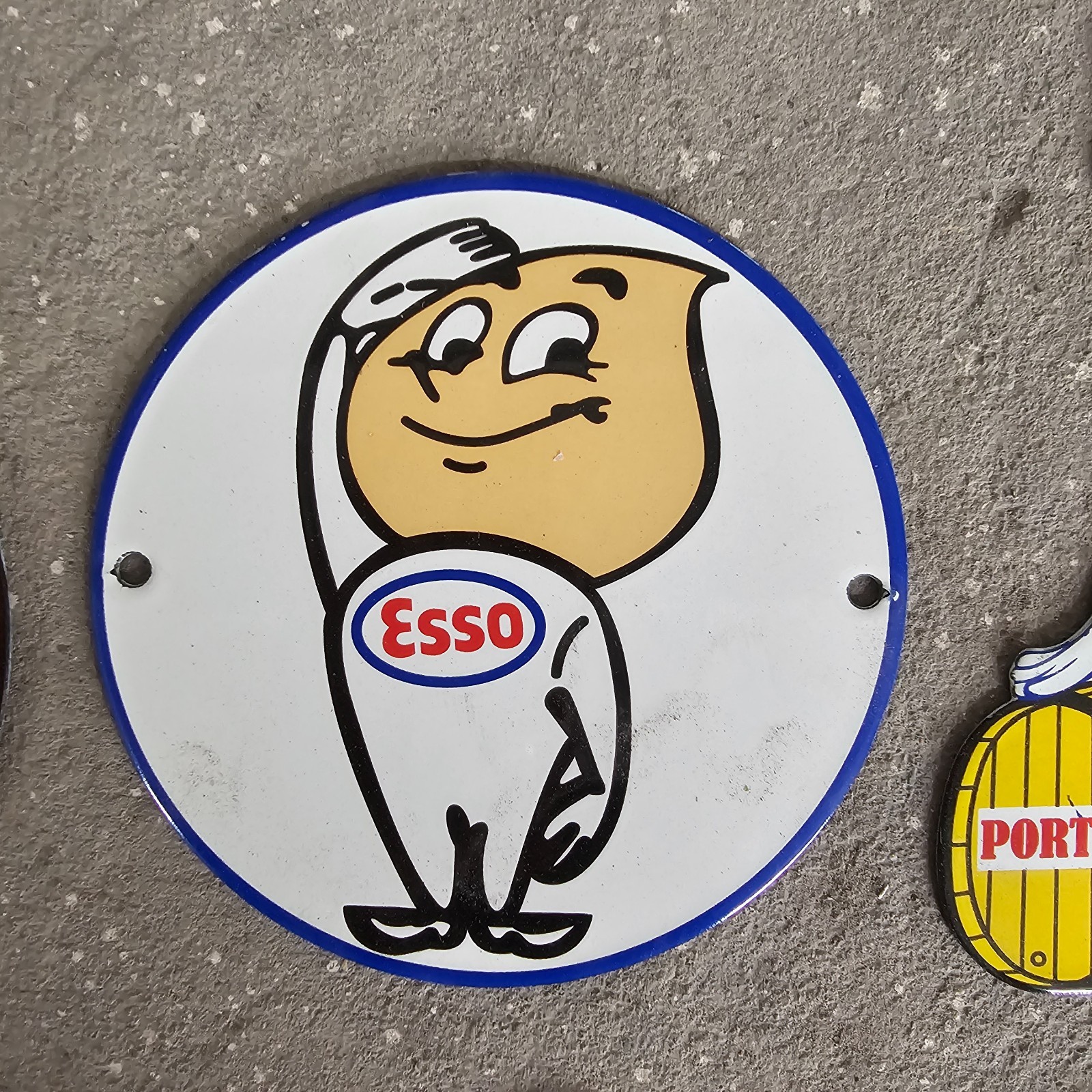 VINTAGE ESSO STAND BLUE OLD US GASOLINE OIL GAS PUMP ENAMEL PORCELAIN SIGN