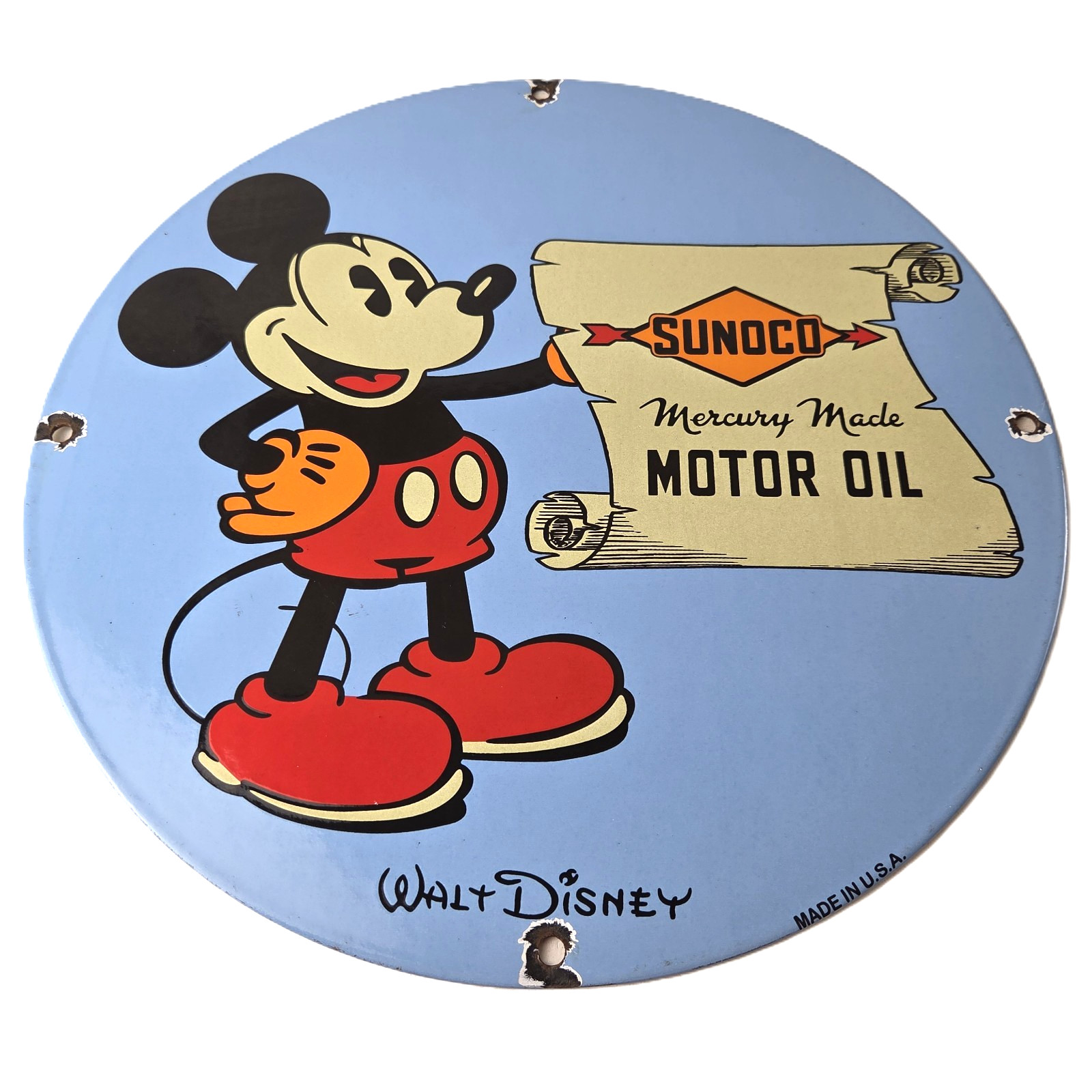 Vintage Sunoco Gasoline Porcelain Sign – Walt Disney Mickey Mouse Gas Pump Sign
