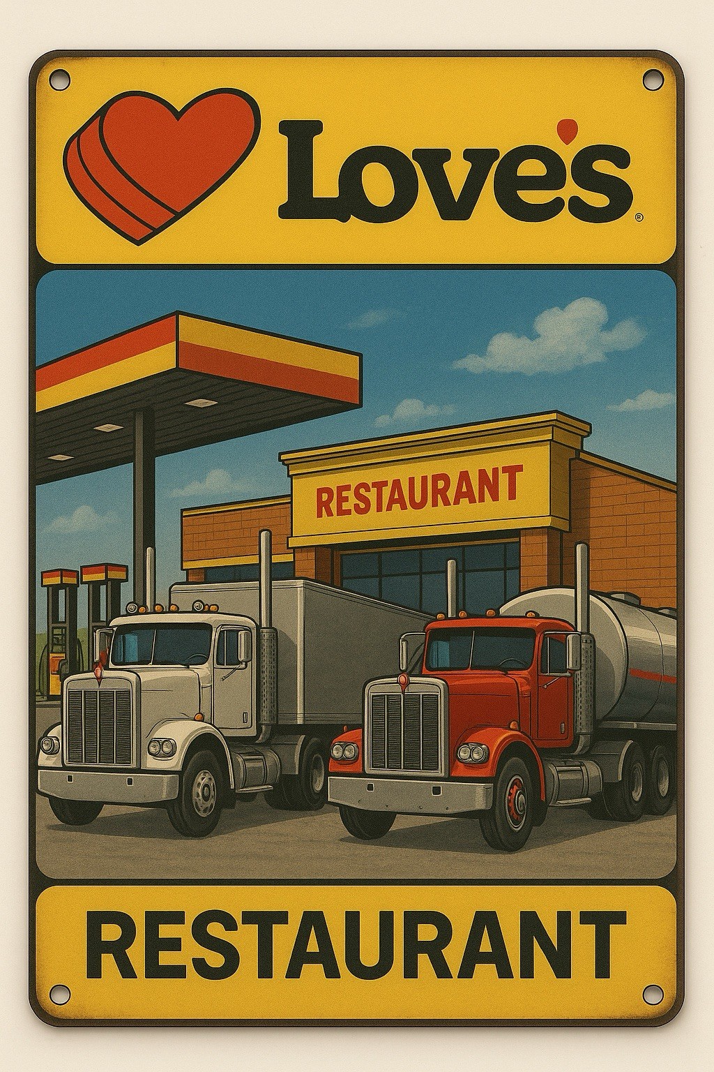 Loves Truck Stops Gas Food Kenworth Peterbuilt Vintage Style Metal Sign