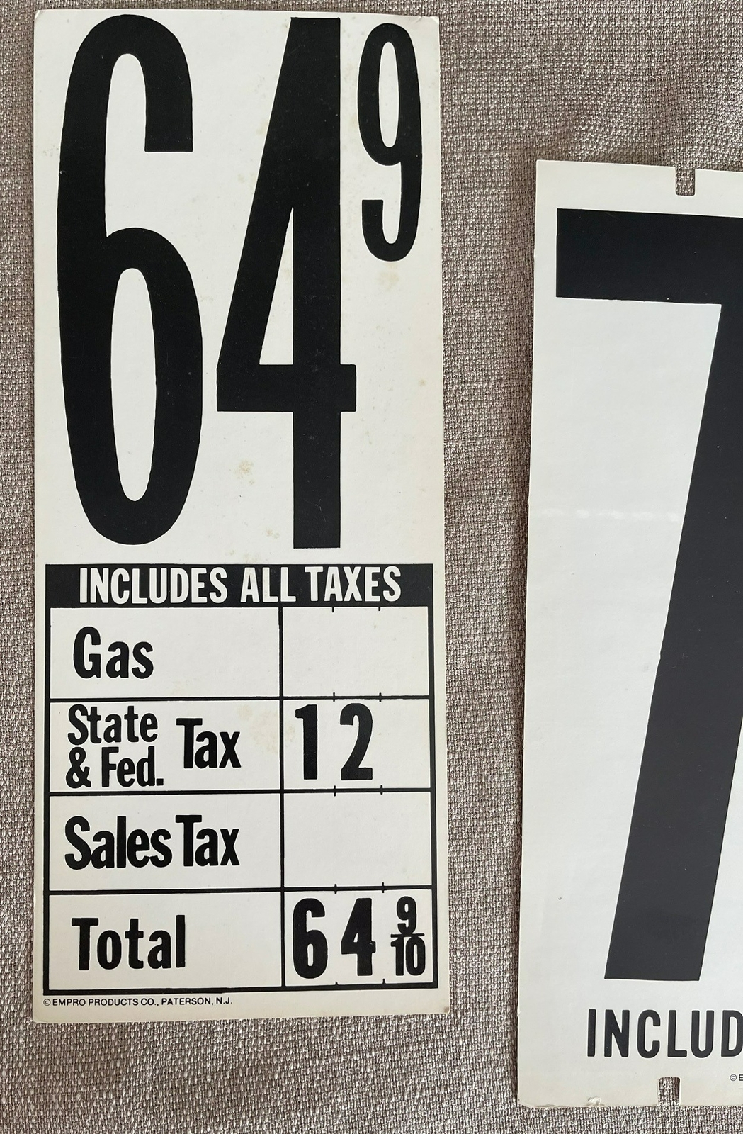 Vintage Gas Price Signs, Empro Products, Flip Placards, Excellent Condition RARE