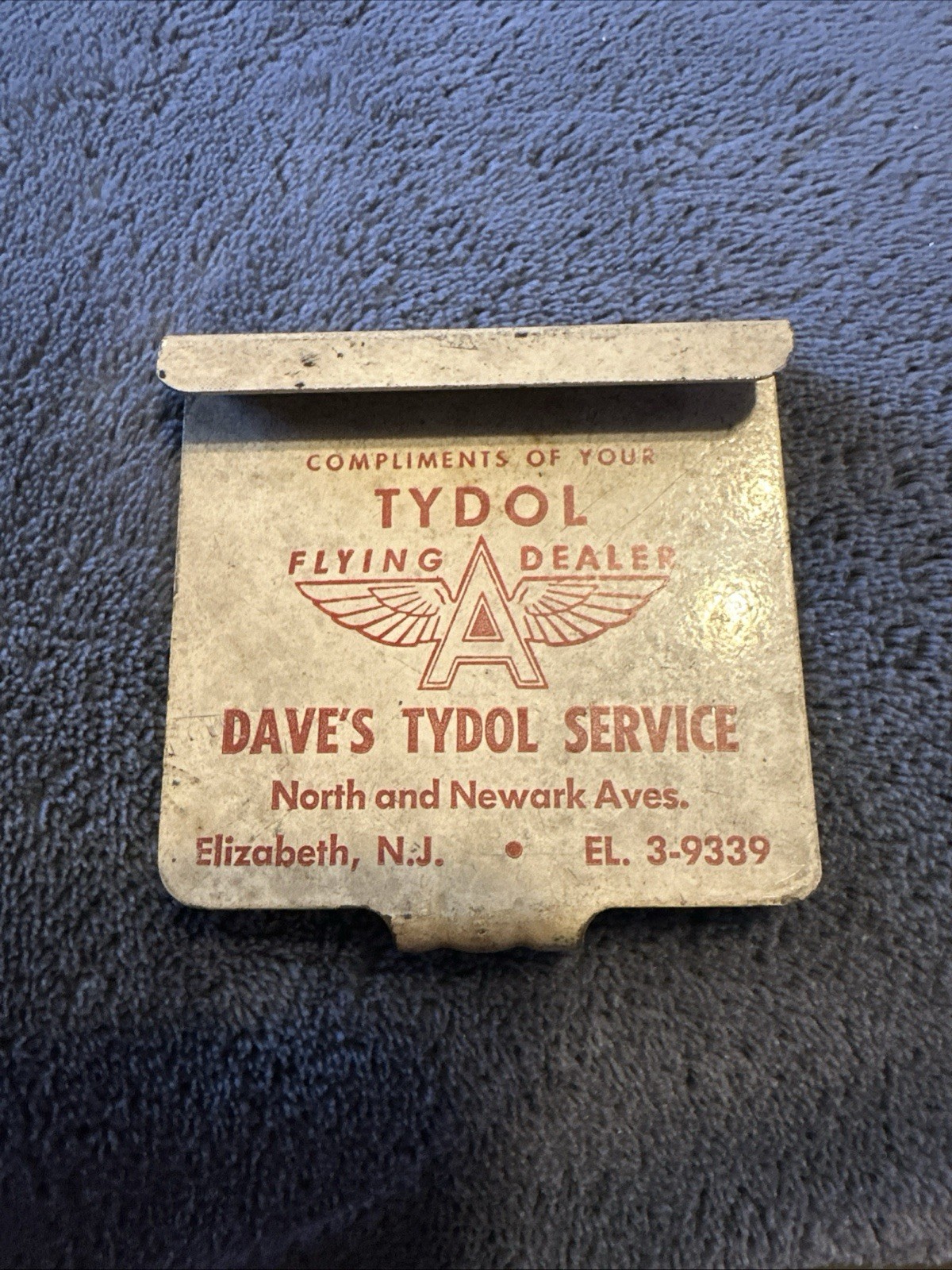 Original Tin Tydol Flying A Gas Car Window Hanger, Elizabeth, New Jersey🔥🔥🔥