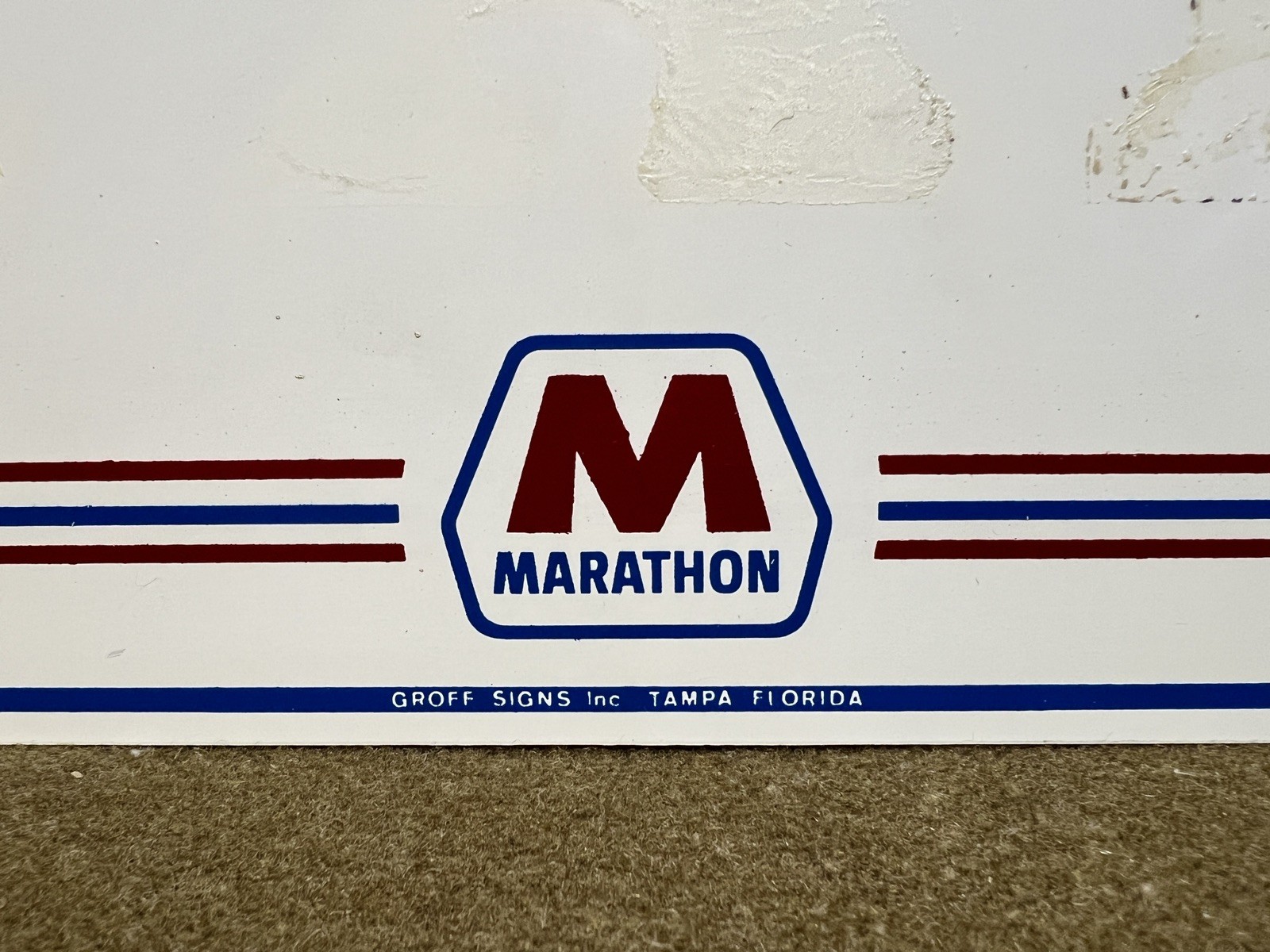 1970s Marathon Gas Oil Sign Booster License Plate Groff Signs Tampa