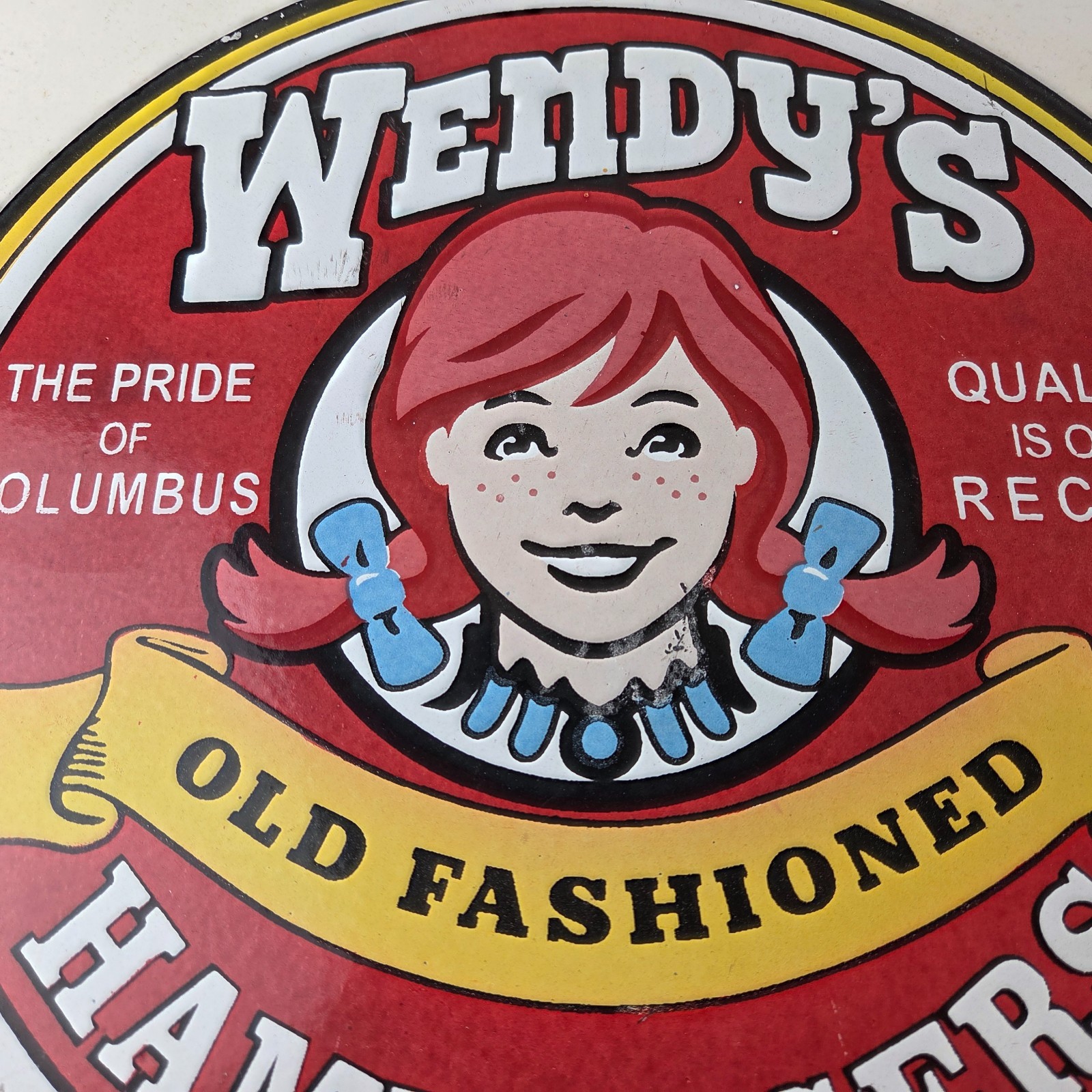 Vintage Wendy’s Hamburgers Sign – Quality Old Fast Food Porcelain Gas Pump Sign