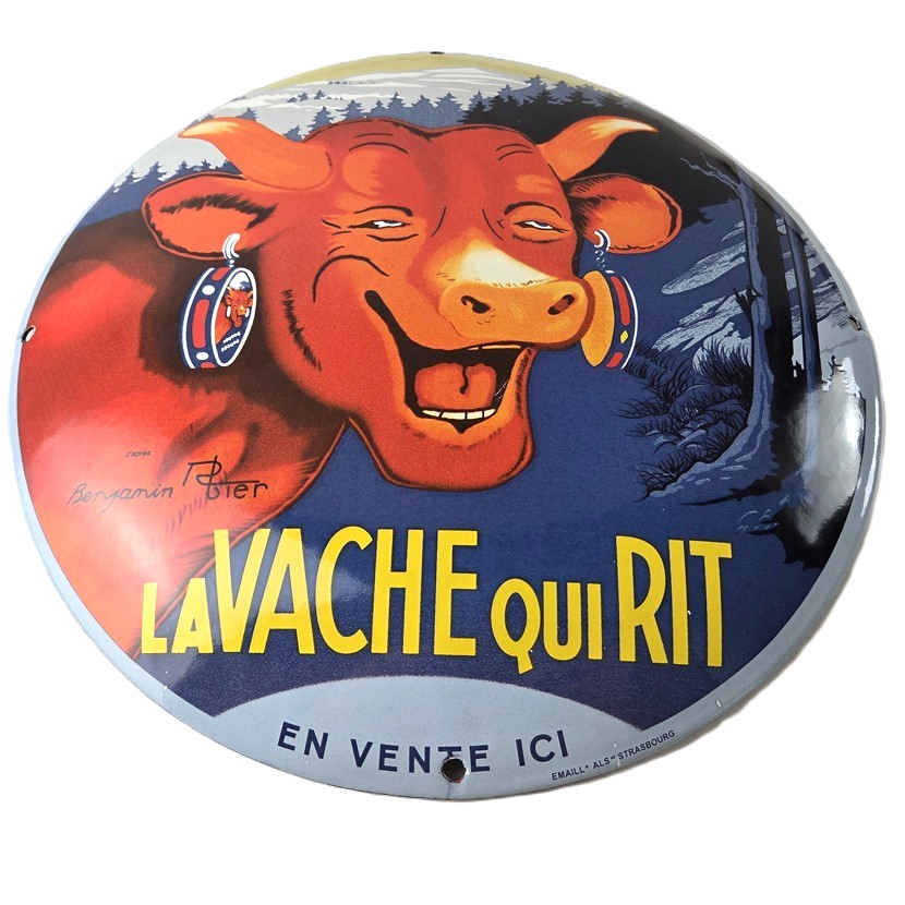 Vintage LaVache Qui Rit Porcelain Sign – Dairy Cow Milk Service Gas Pump Sign