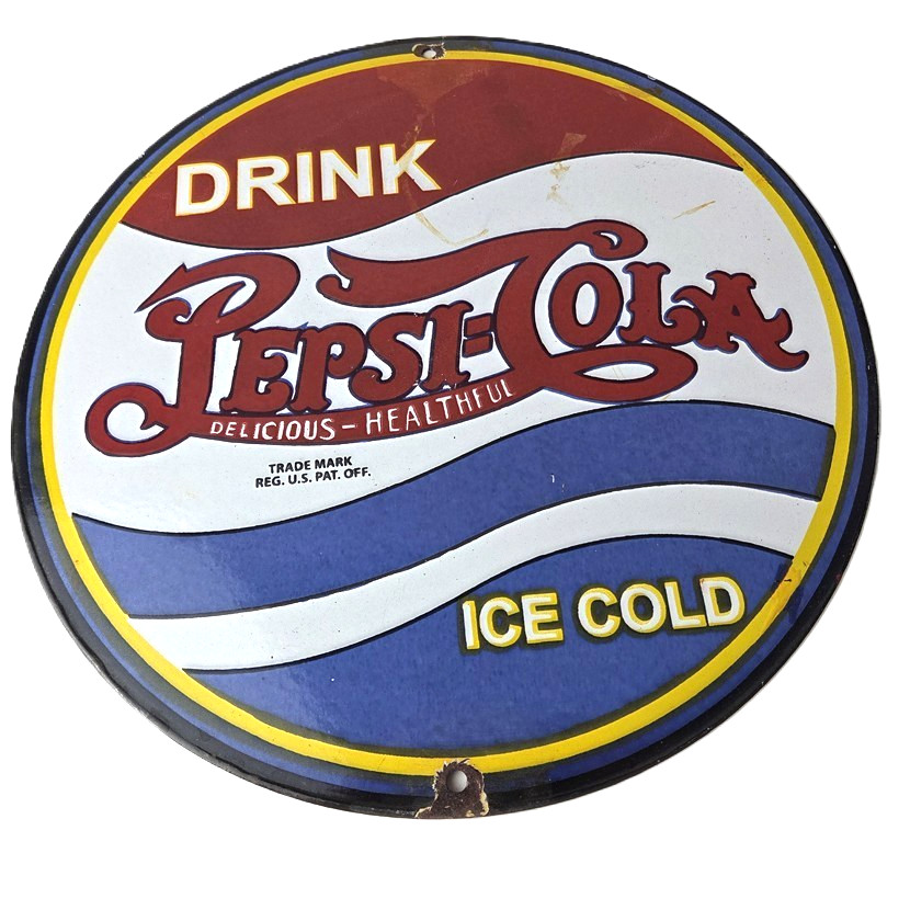 Vintage Pepsi Porcelain Sign – Glass Beverage Drink Cola ICE COLD Gas Pump Sign