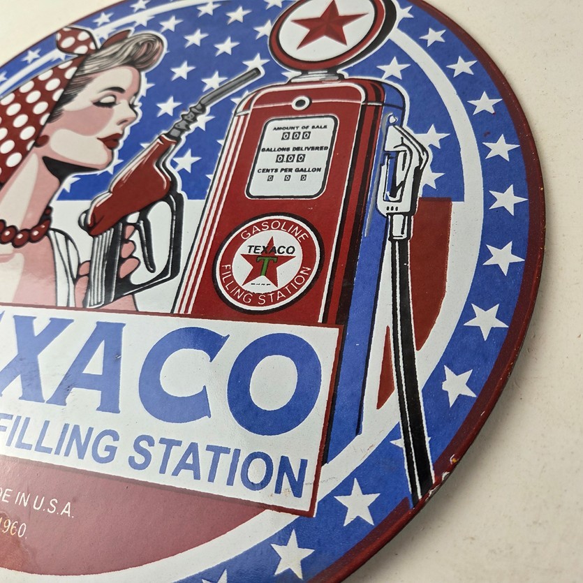 Vintage Texaco Sign – Gasoline Filling Station Pump Plate Porcelain Sign