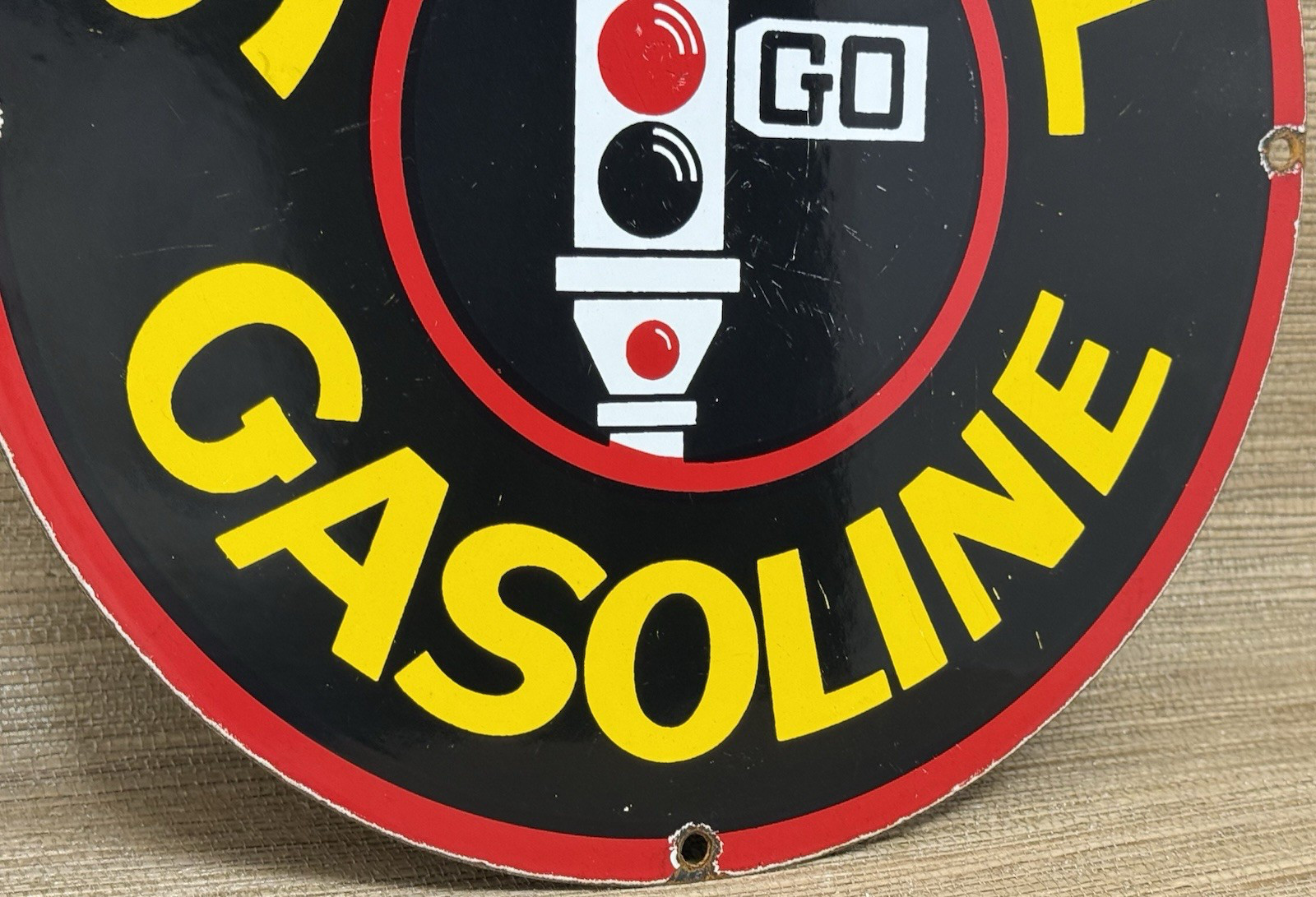 VINTAGE SIGNAL GASOLINE PORCELAIN SIGN: Gas Station Motor Oil Pump Plate