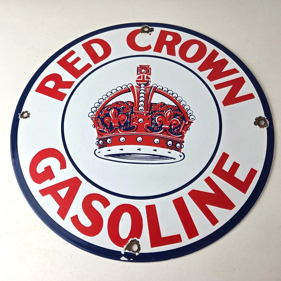 Vintage Red Crown Gasoline Sign – Porcelain Service Station Gas Pump Sign
