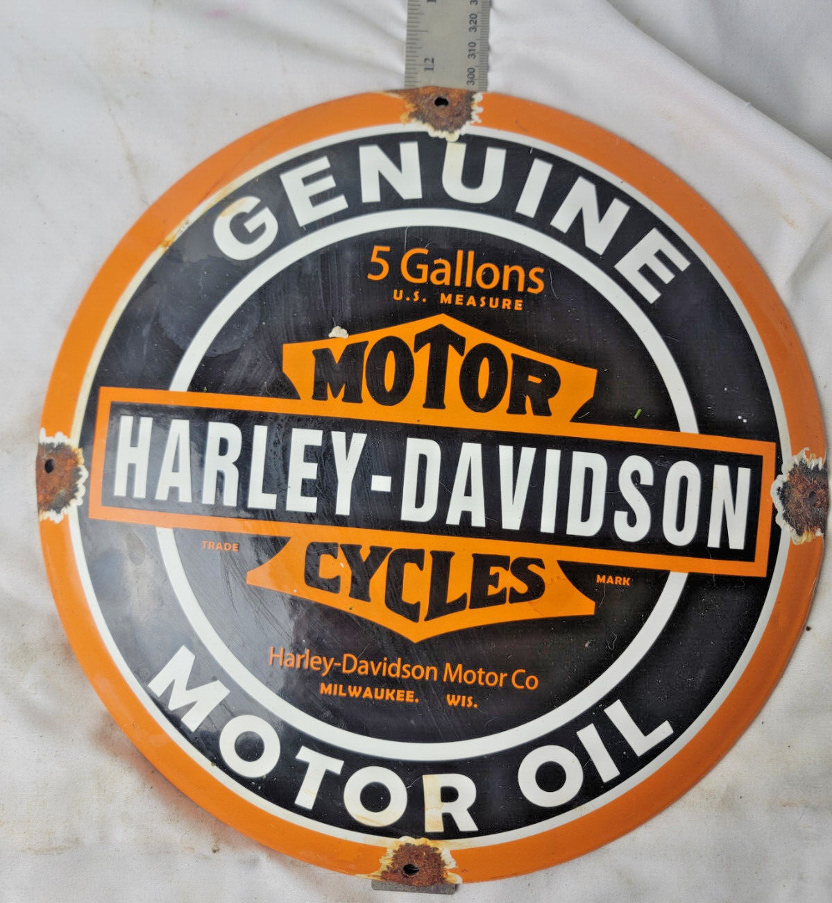 VINTAGE GENUINE HARLEY DAVIDSON PORCELAIN SIGN PUMP PLATE GAS STATION OIL