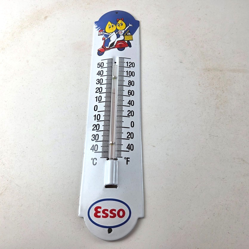 Vintage Esso Gasoline Sign – Service Pump Ad Sign on Porcelain Thermometer