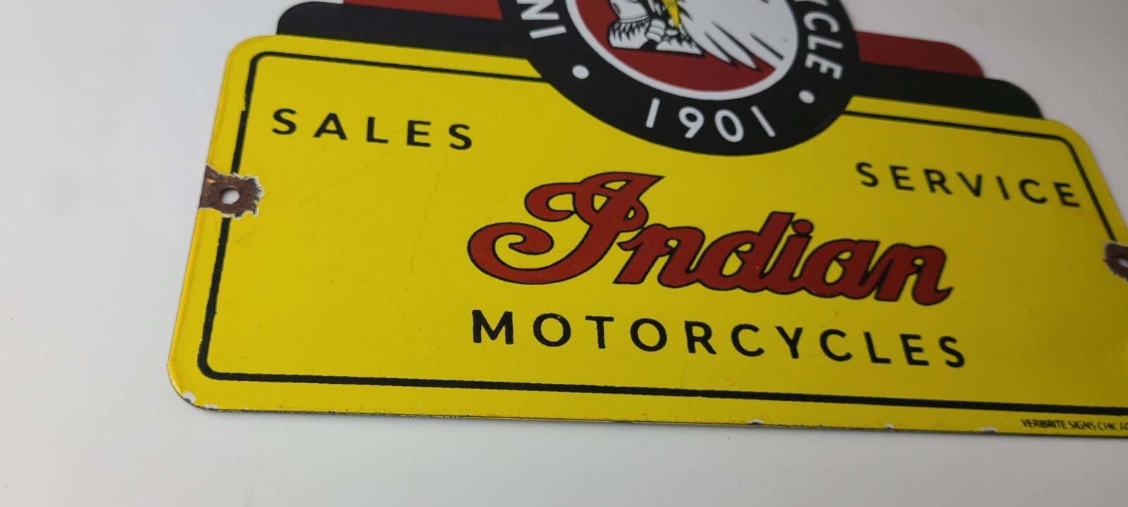Vintage Indian Motorcycle Sign – Motor Bike Sales Service Parts Gas Enamel Sign