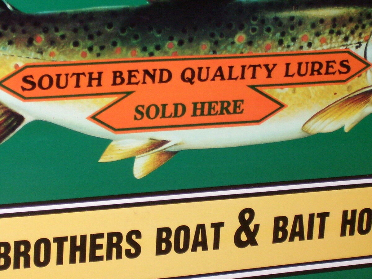 Fish Lures SOUTH BEND QUALITY — Boat & Bait House — BEAUTIFUL — Embossed Sign