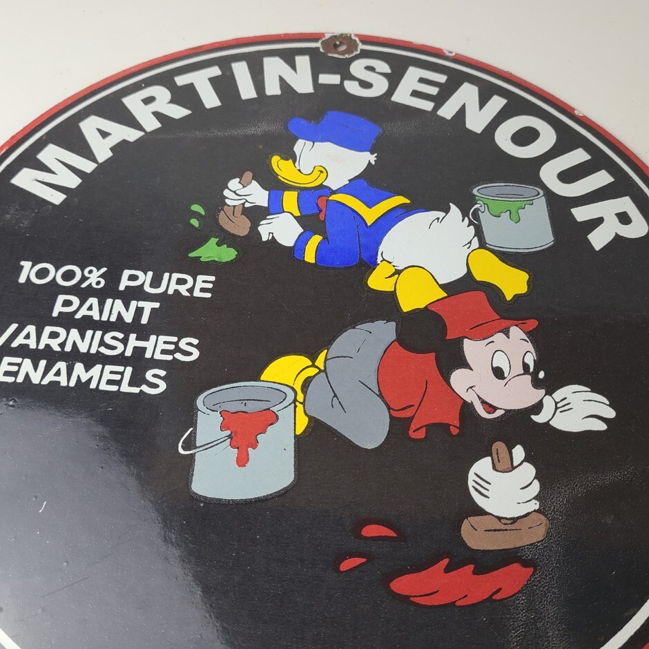 Vintage Martin Senour Paint Sign – Porcelain Varnishes Enamels Disney Gas Sign