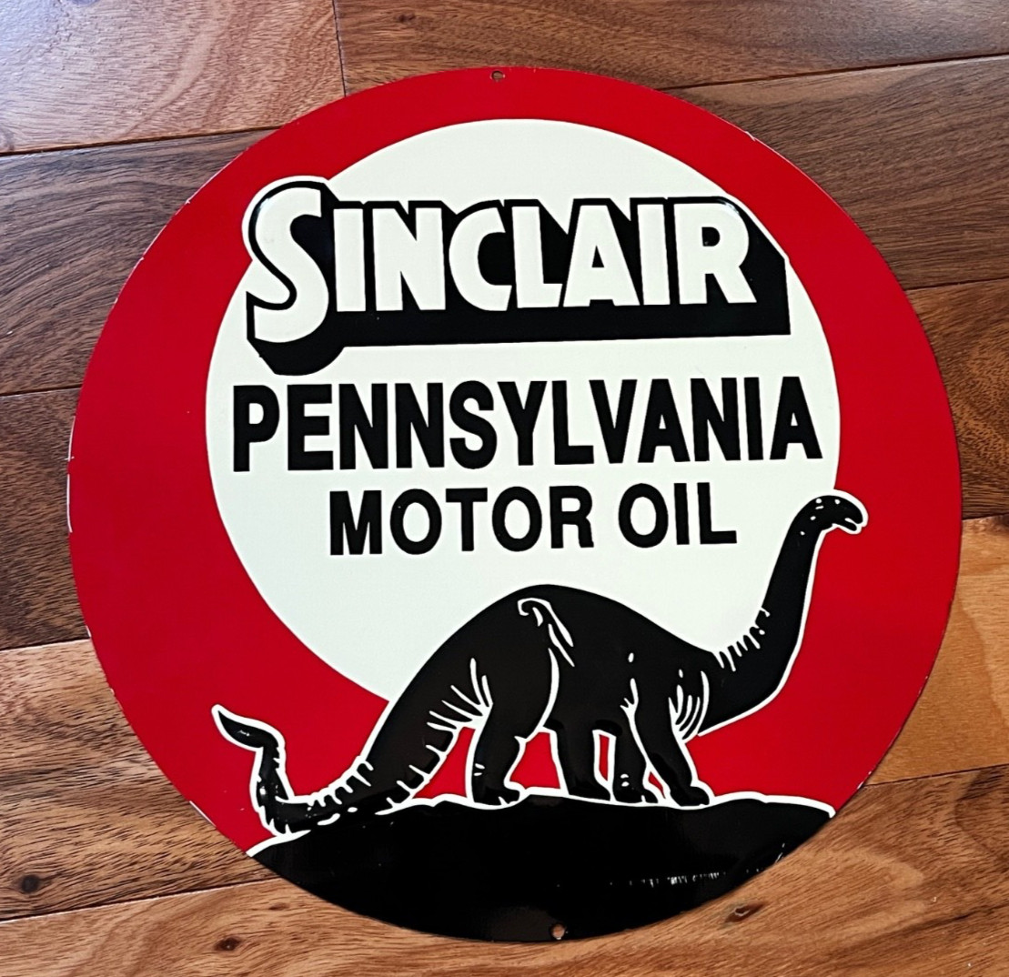 RETRO SINCLAIR GASOLINE SIGN – PENNSYLVANIA MOTOR OIL red white and black 10.75″