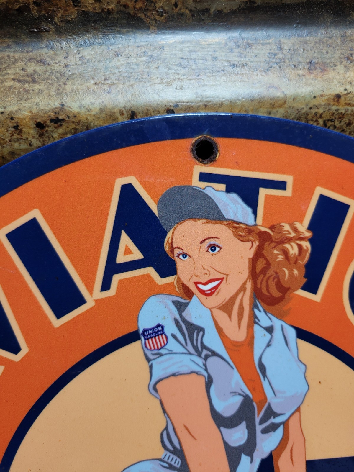 VINTAGE UNION OIL PORCELAIN SIGN AVIATION GASOLINE CAR MOTOR SERVICE SUPPLY 12″