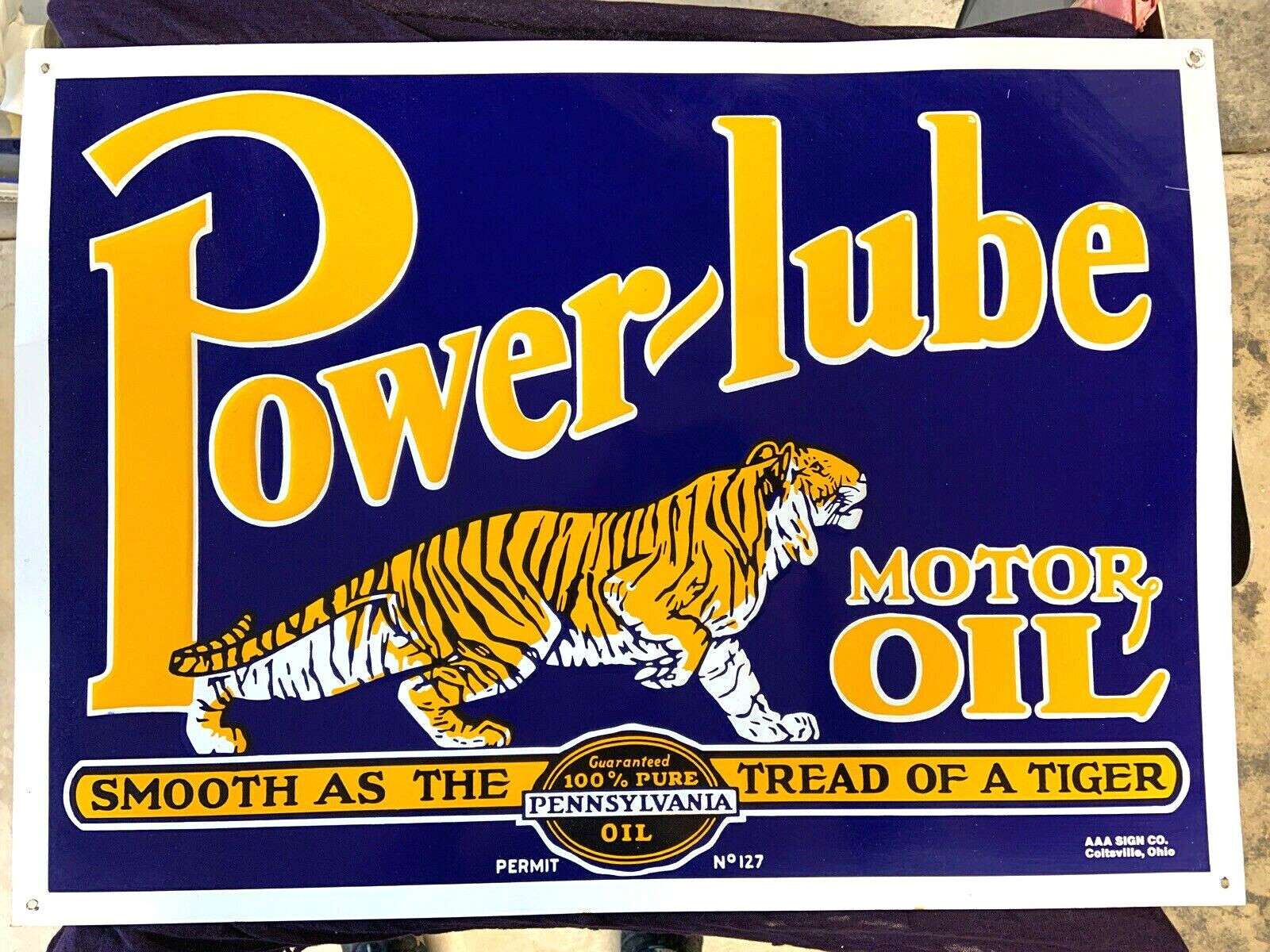 Power Lube Pennsylvania Oil Tiger Sign Gas Oil Embossed Sign 9.0+ Great Graphics