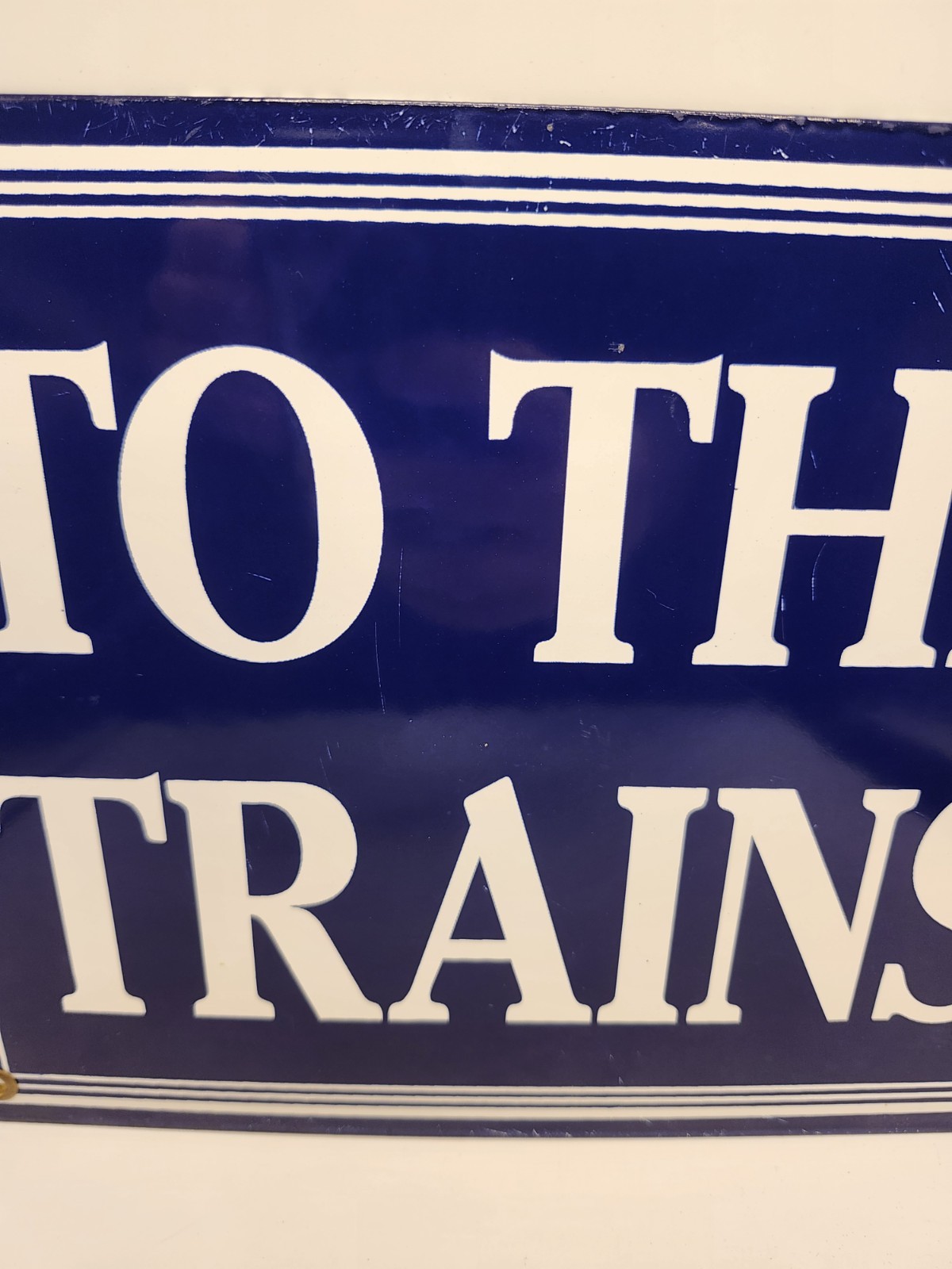 Vintage To The Trains Railroad Sign – Directional Railway Station Porcelain Sign