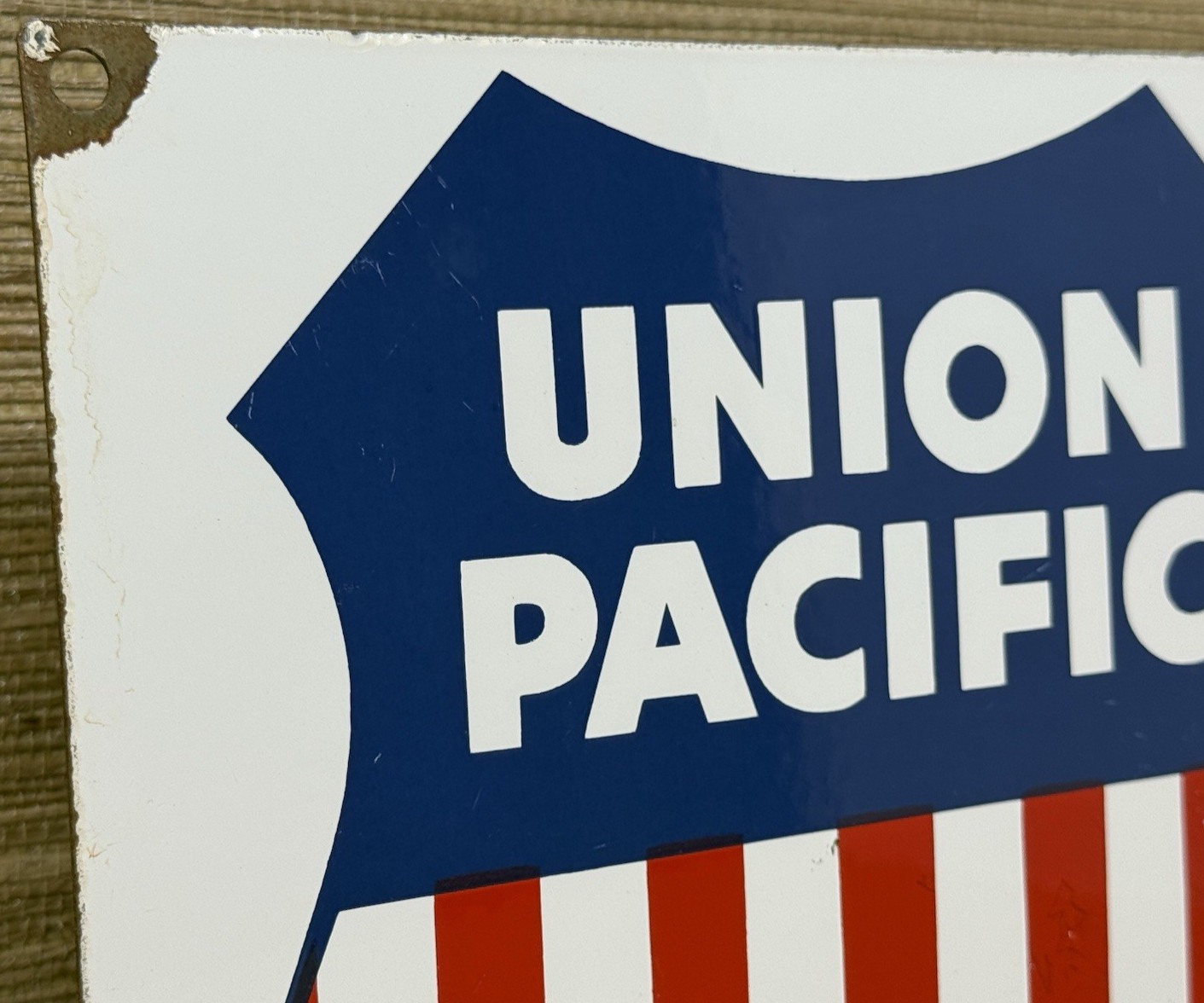 VINTAGE UNION PACIFIC PORCELAIN SIGN TRAIN STATION GAS OIL RAILROAD FREIGHT