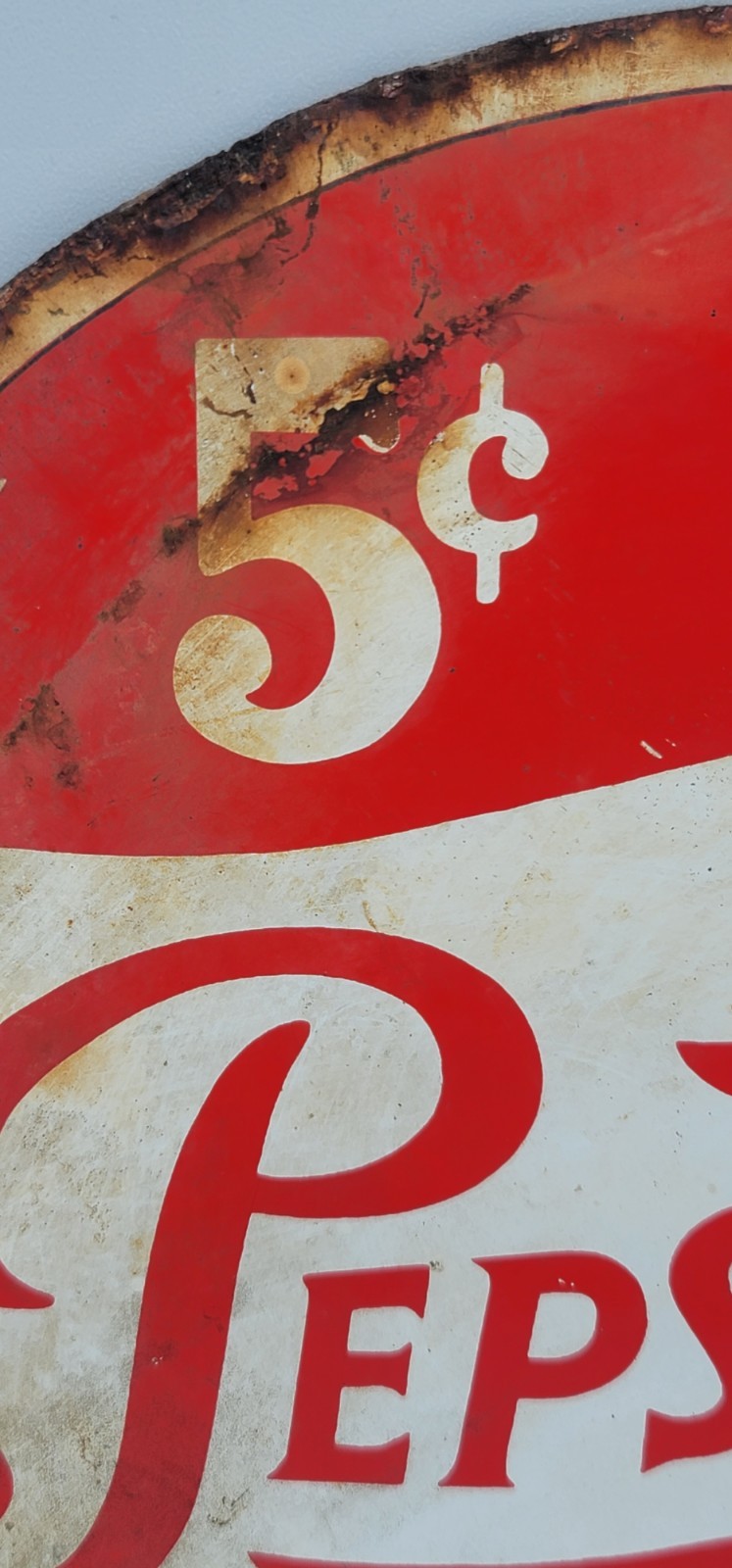 Vintage Distressed 8″ Pepsi Cola Rustic Weathered Porcelain Enameled Metal Sign