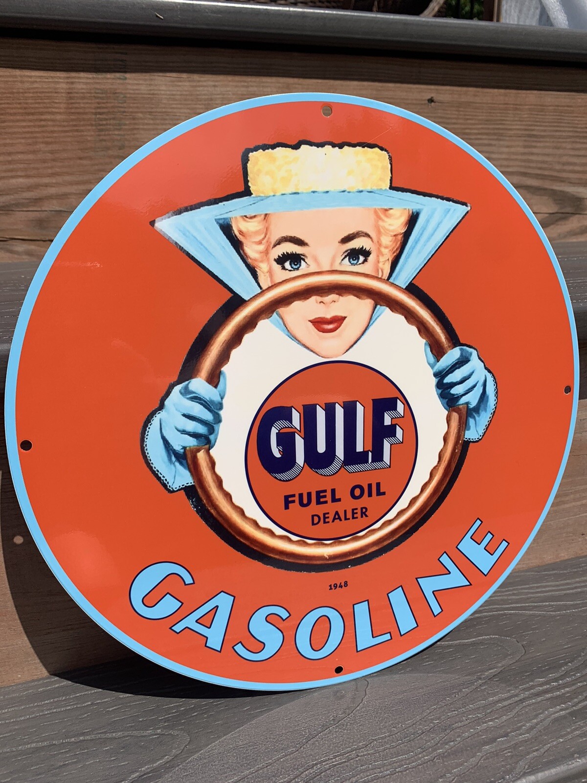 Gulf Gasoline Oil Gas Heavy Steel Metal Vintage Style Dealer Sign