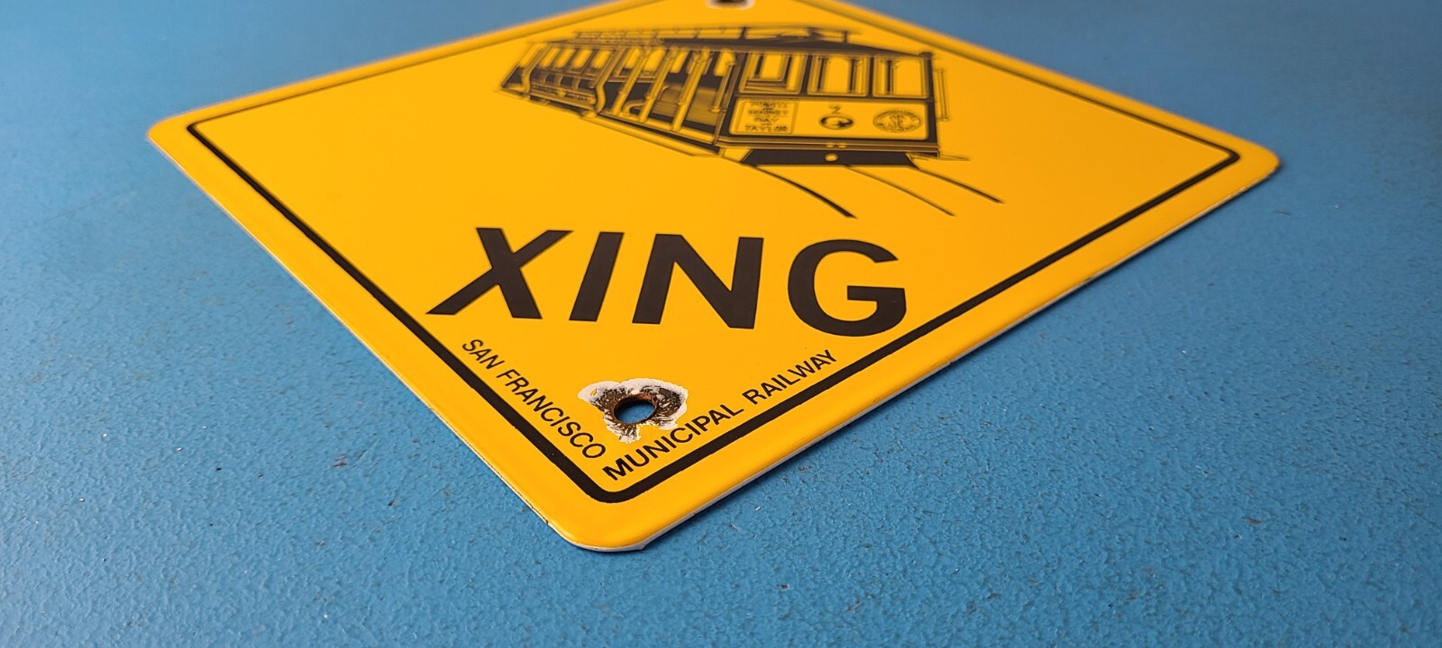 Vintage SFO Municipal Railway Sign – XING Trains Railway Porcelain Gas Pump Sign