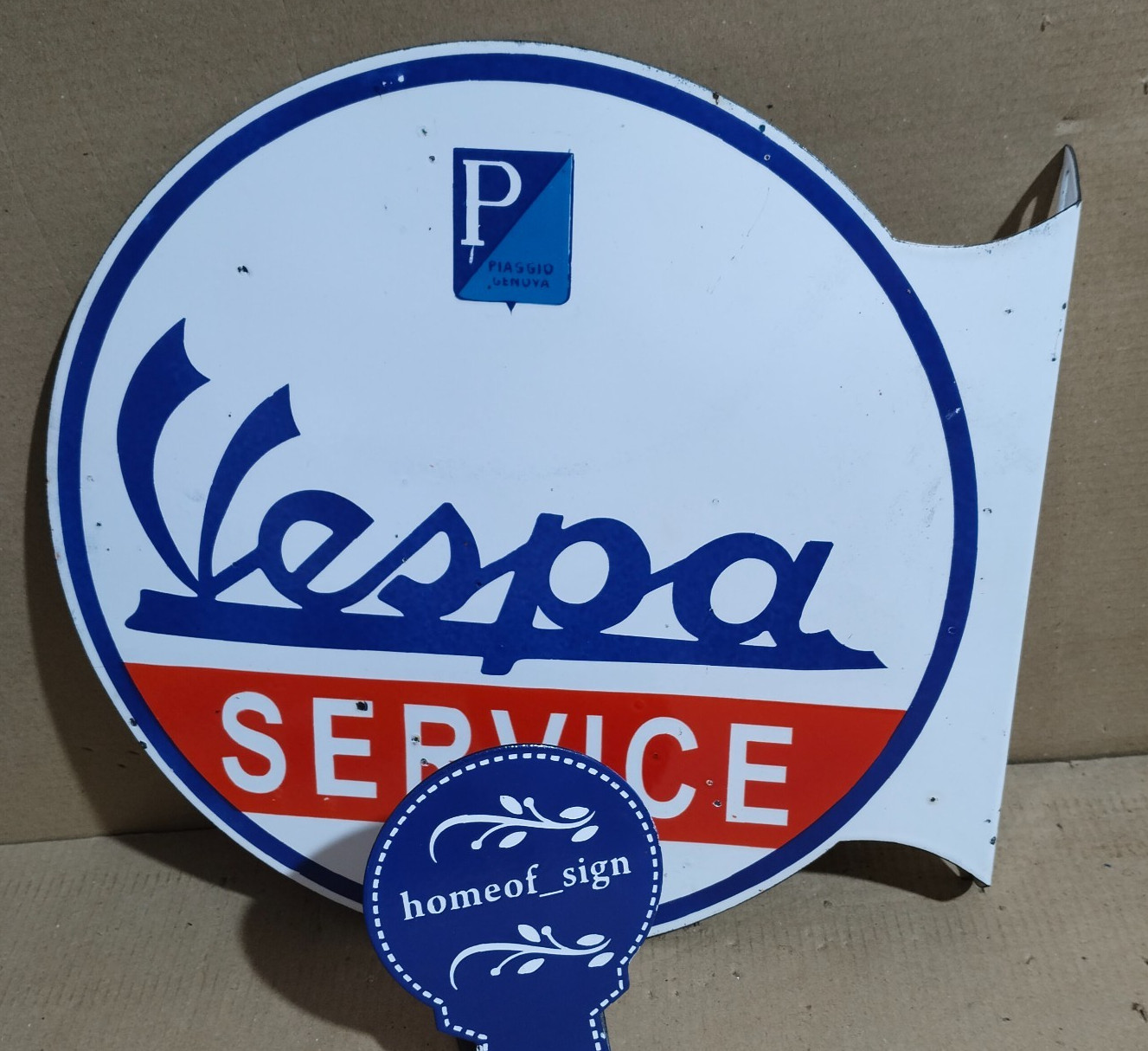 Vespa Service Porcelain Enamel Sign 19.5 x 17 Inches 2 Sides