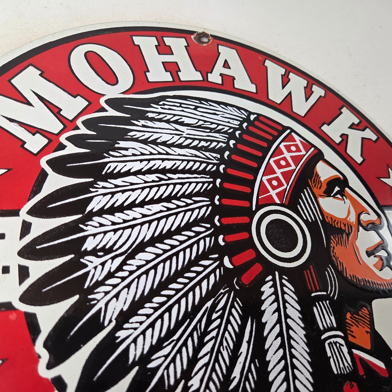 Vintage Mohawk Gasoline Sign – Native American Indian Gas Porcelain Service Sign