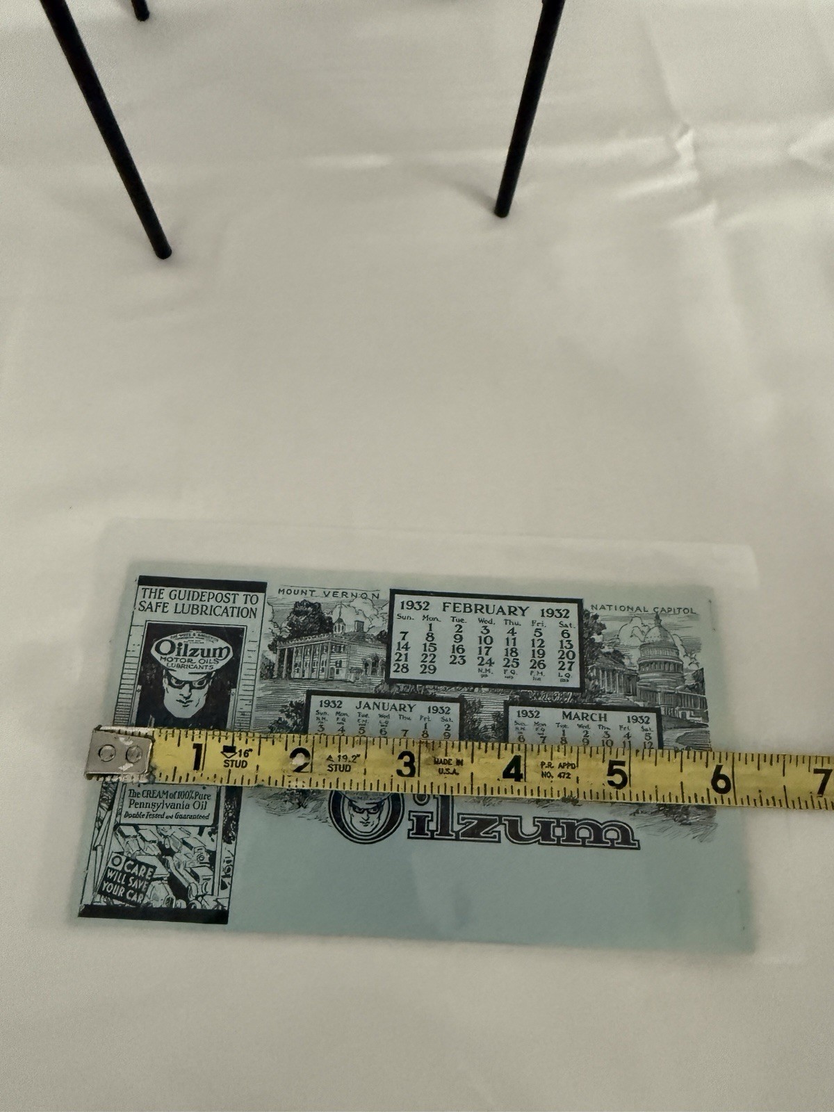 Vintage OILZUM Motor Oil – 1932 Calendar 3 months RARE 3.5″ x 6″