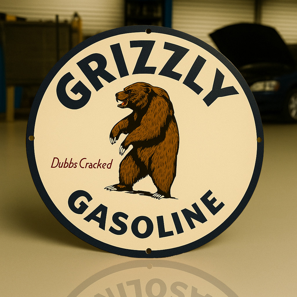 Vintage Bear Oil Company Grizzly Gasoline Heavy Metal Sign – 19.7″ (50cm)