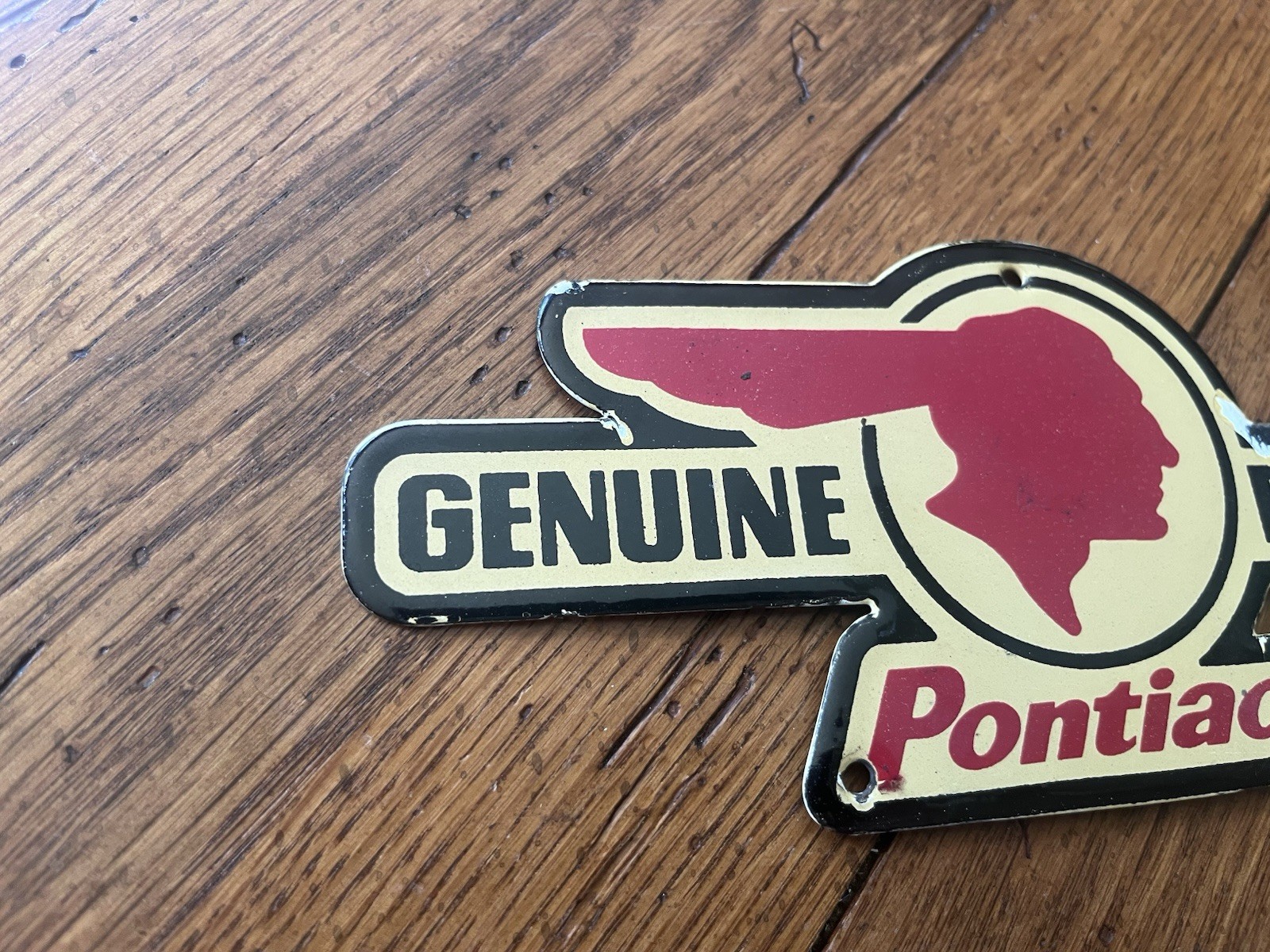 NICE PONTIAC GENUINE PARTS INDIAN HEAD PORCELAIN SIGN