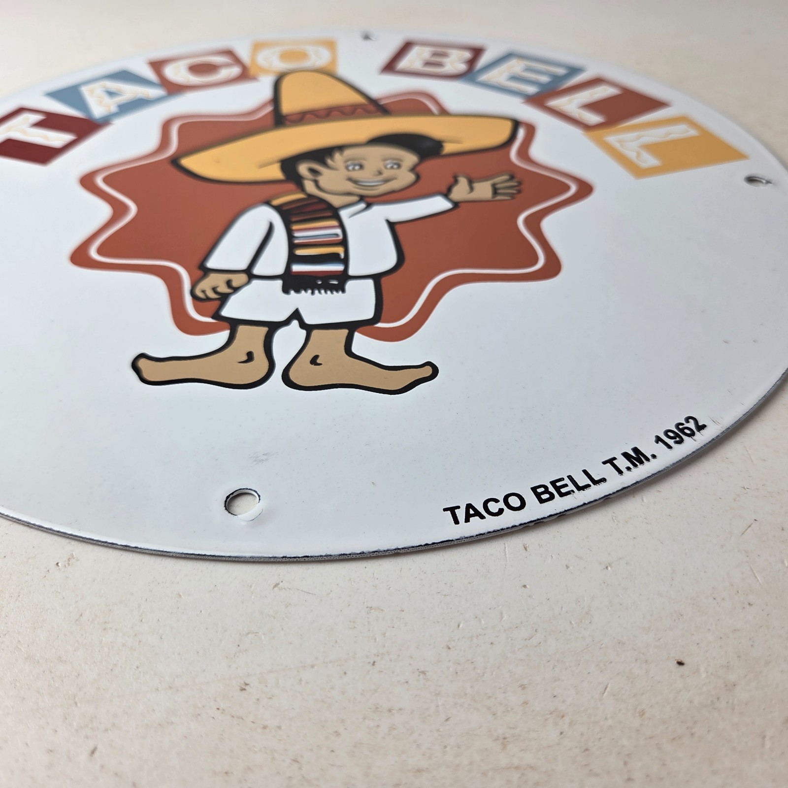 Vintage Taco Bell Sign – Porcelain Restaurant Fast Food Diner Gas Pump Sign