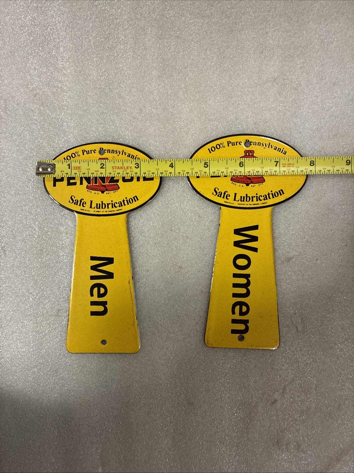Pennzoil Porcelain Gas Station Sign 6 Inches Pair Restroom Bathroom Key Holder
