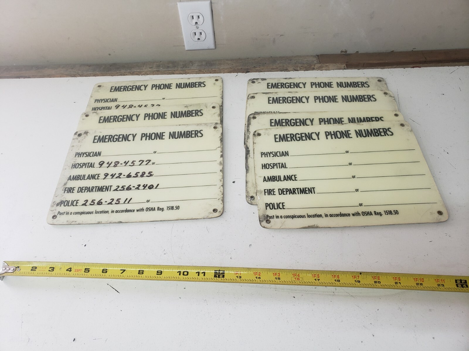 LOT Vintage Emergency Phone # 11″x8″ Fiberglass Sign Warehouse Industrial Shop