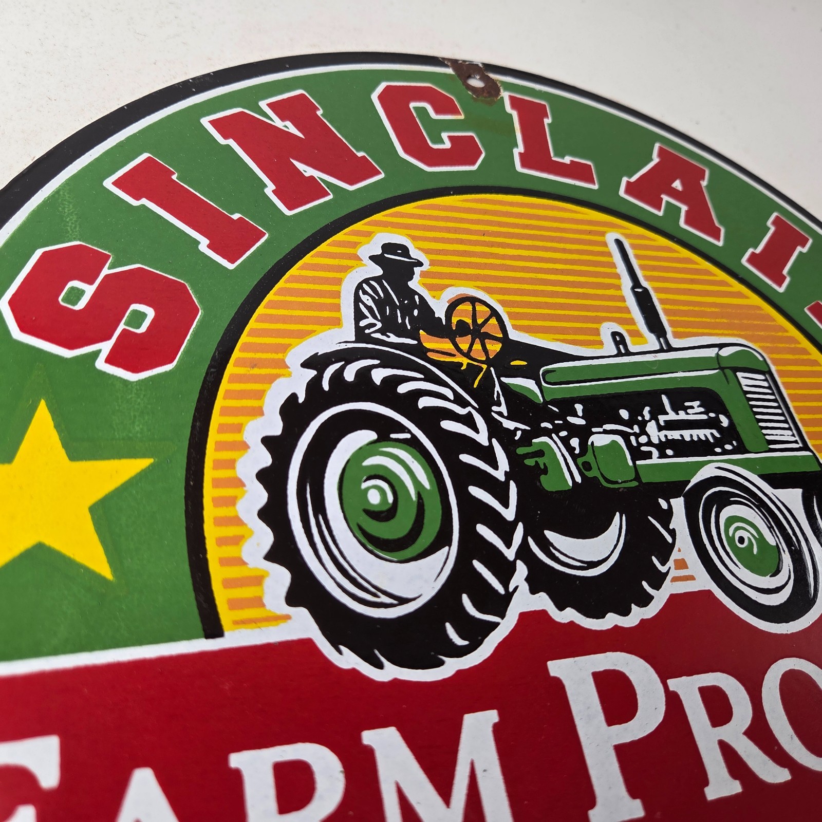 Vintage Sinclair Farm Products Sign – Tractor Barn Gas Pump Porcelain Sign