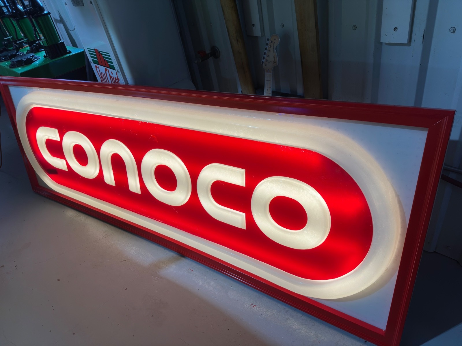Vintage Plastic Conoco Lighted Sign approx 8×3 Ft