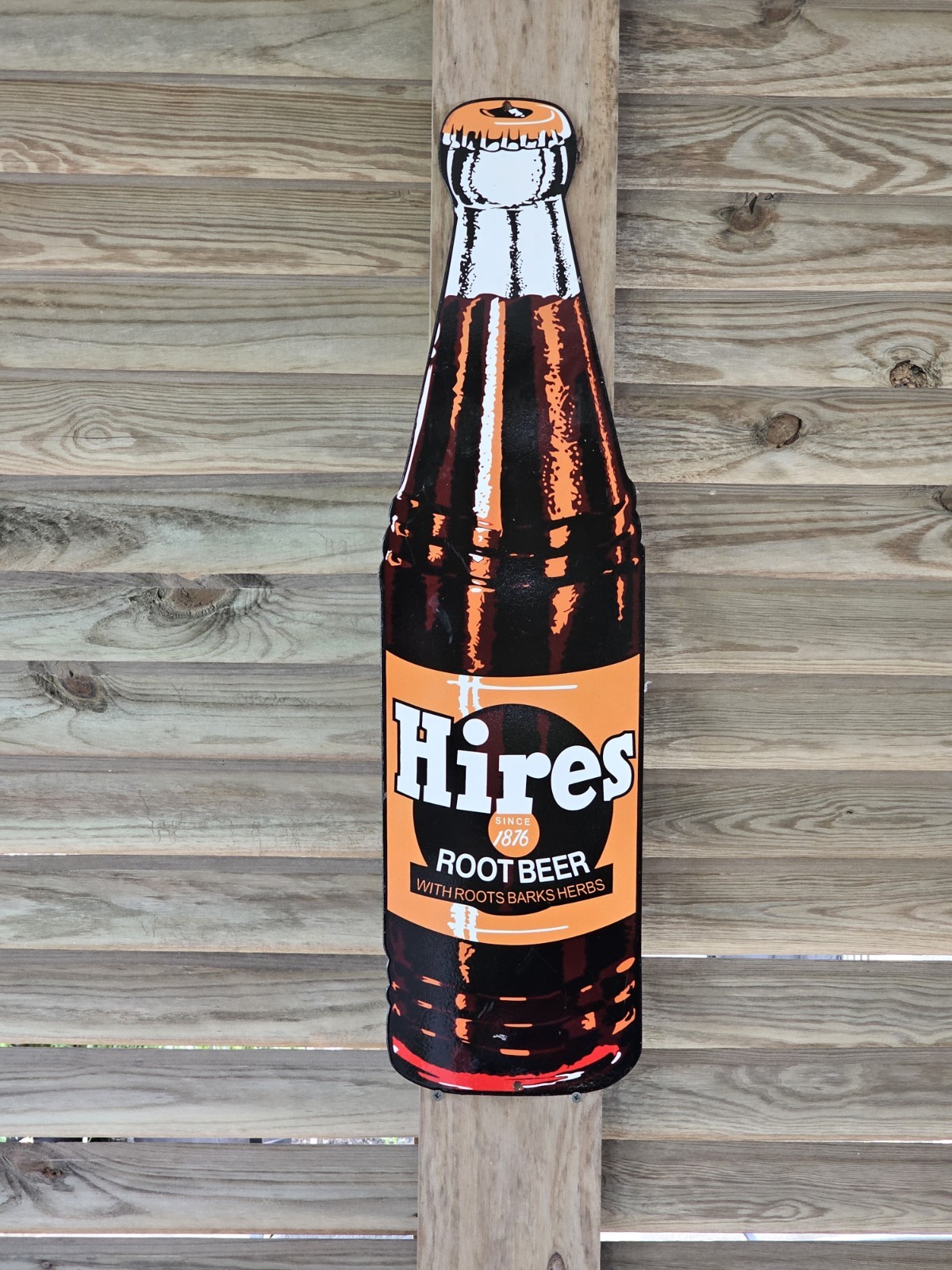 VINTAGE 1950’S HIRES ROOT BEER GLASS BOTTLE 30″ X 8″ PORCELAIN SIGN SODA