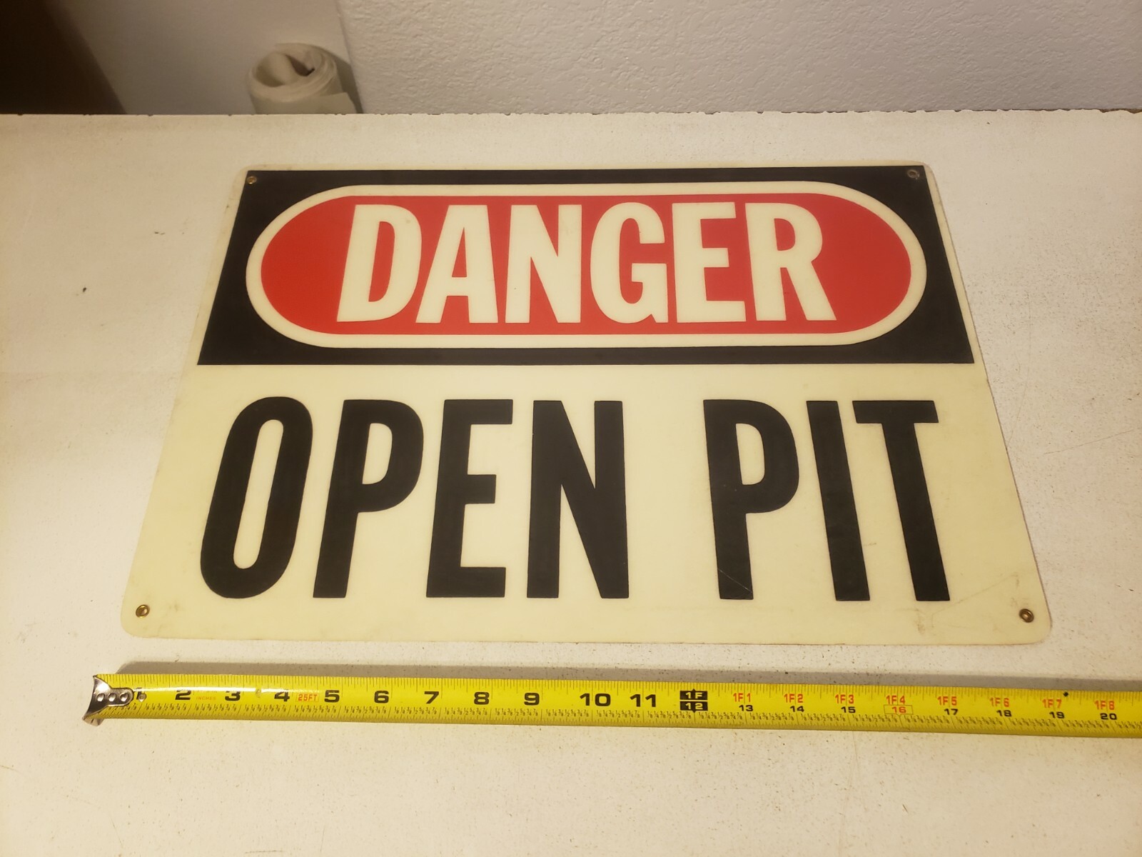 Vintage Danger Open Pit 20″x14″ Fiberglass Sign Construction Industrial Mining
