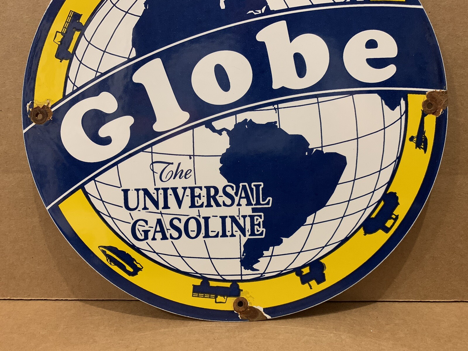 Vintage Porcelain Globe Gasoline Pump Plate Sign Oil Gas Wall Decor Garage Auto