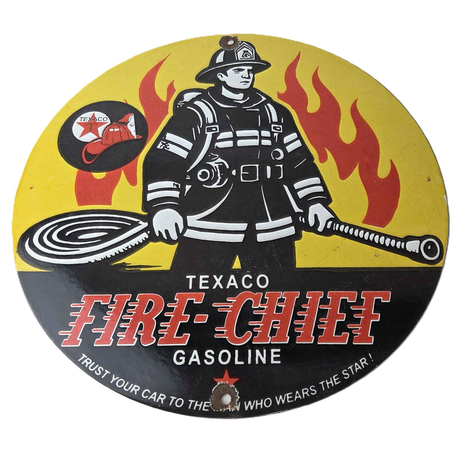 Vintage Texaco Gasoline Sign – Fire Chief Fire Fighter Service Porcelain Sign