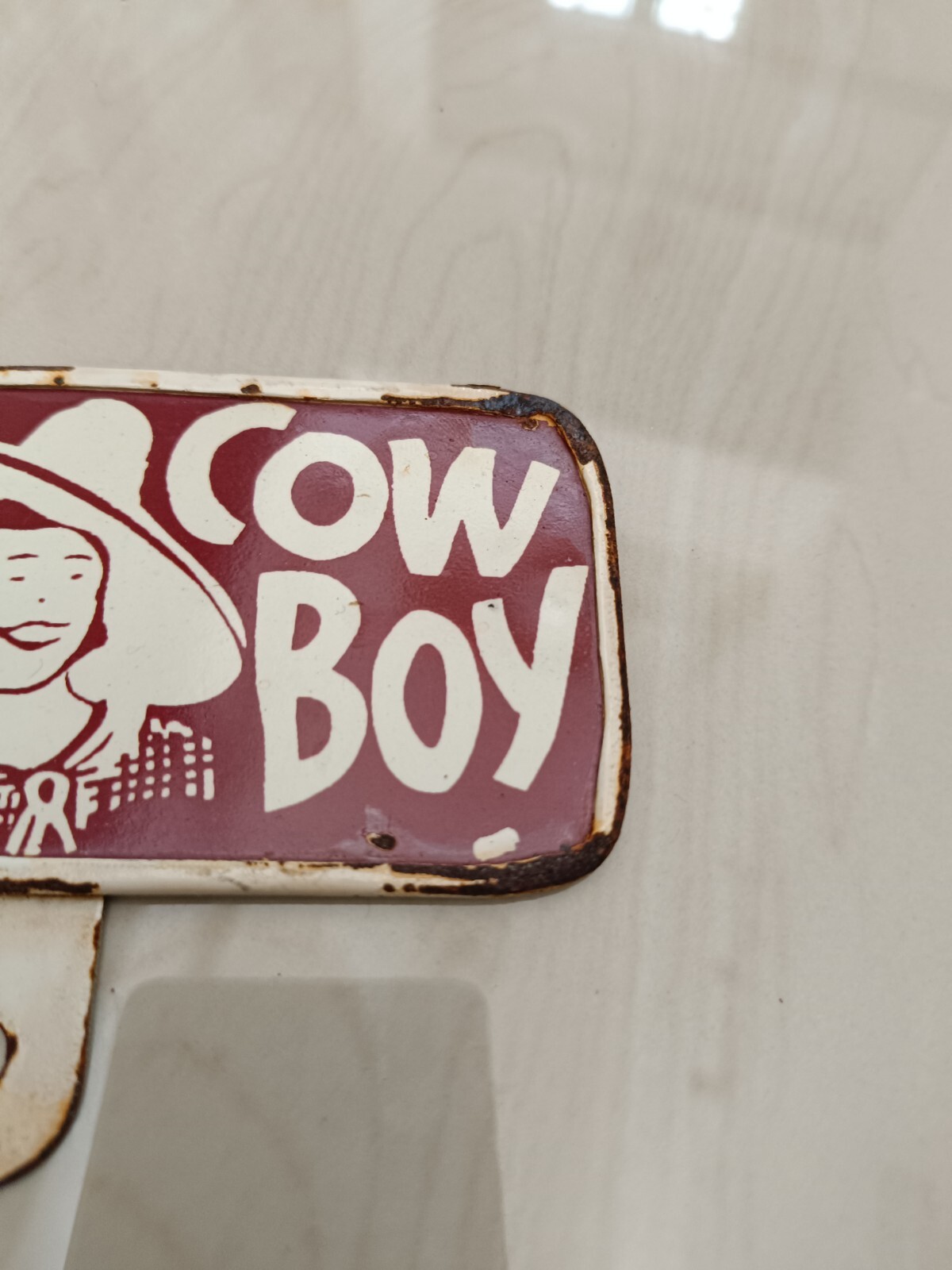 1940’S 1950’S – ” RIDE ‘EM COWBOY ” LICENSE PLATE TOPPER SIGN