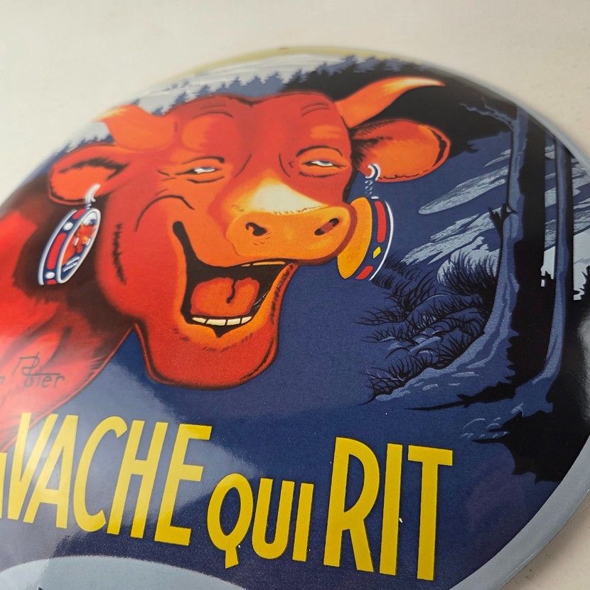 Vintage LaVache Qui Rit Porcelain Sign – Dairy Cow Milk Service Gas Pump Sign