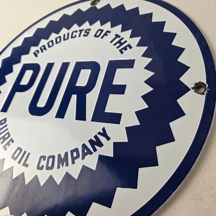 Vintage Pure Oil Co Sign – Texas Gas Service Station Pump Plate Porcelain Sign