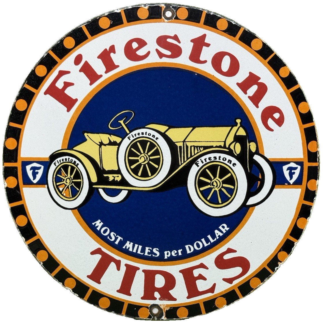 VINTAGE FIRESTONE TIRES PORCELAIN SIGN AUTO REPAIR GAS STATION MOTOR OIL PUMP