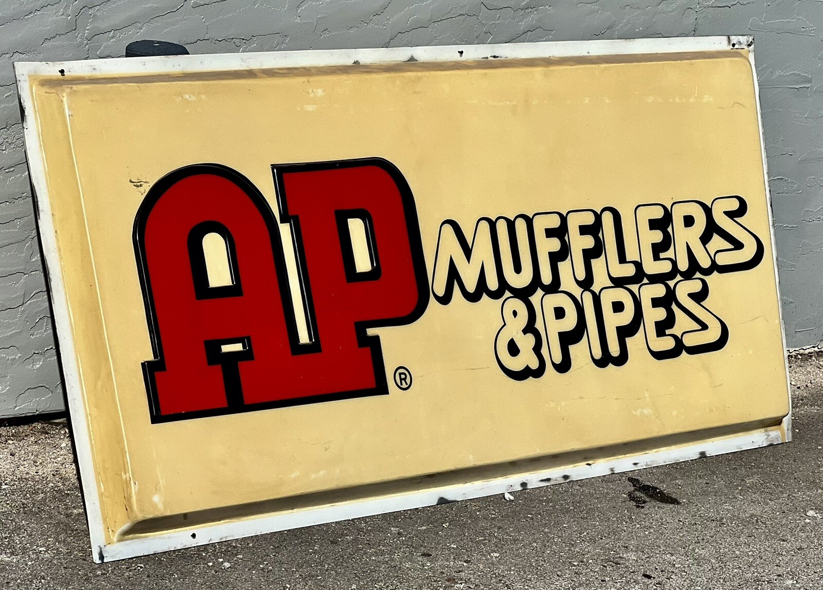 VINTAGE 3’x6′ AP MUFFLERS & PIPES POLY PLASTIC SIGN CAR ADVERTISEMENT 36″x72″