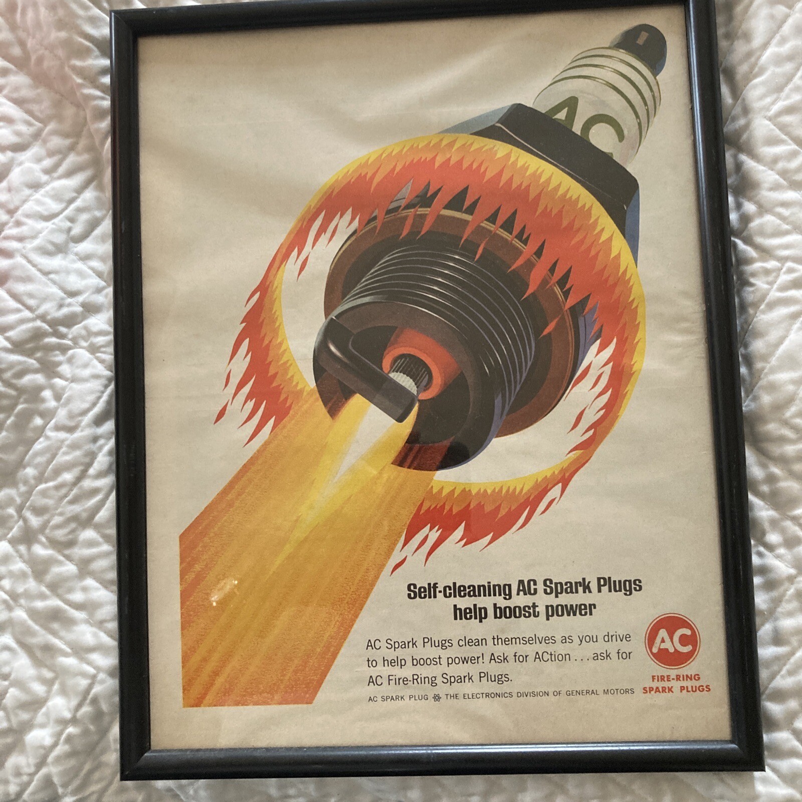 Vintage AC SPARK PLUGS advertising,Framed,L@@K!