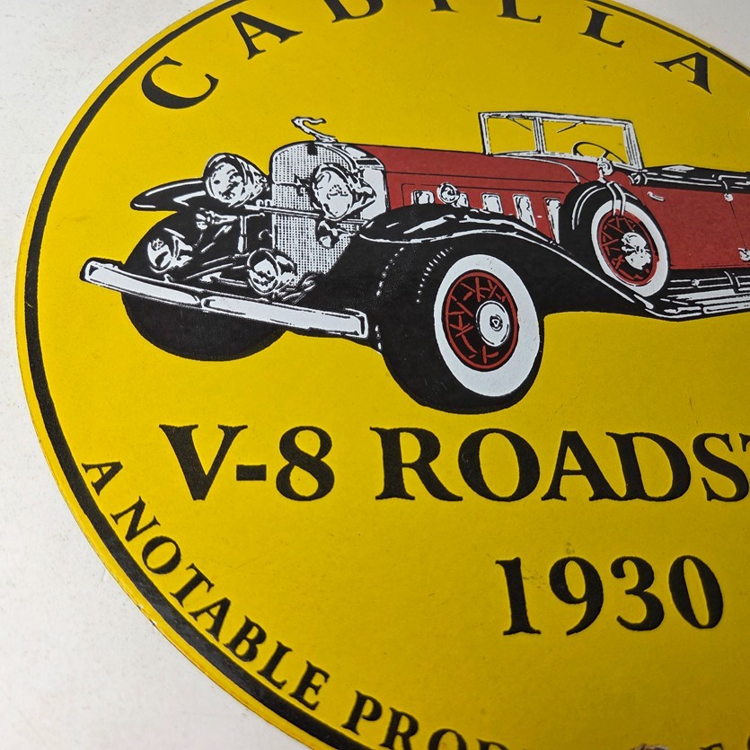 Vintage Cadillac Service Sign – Roadster V8 Gas Pump Automobiles Porcelain Sign