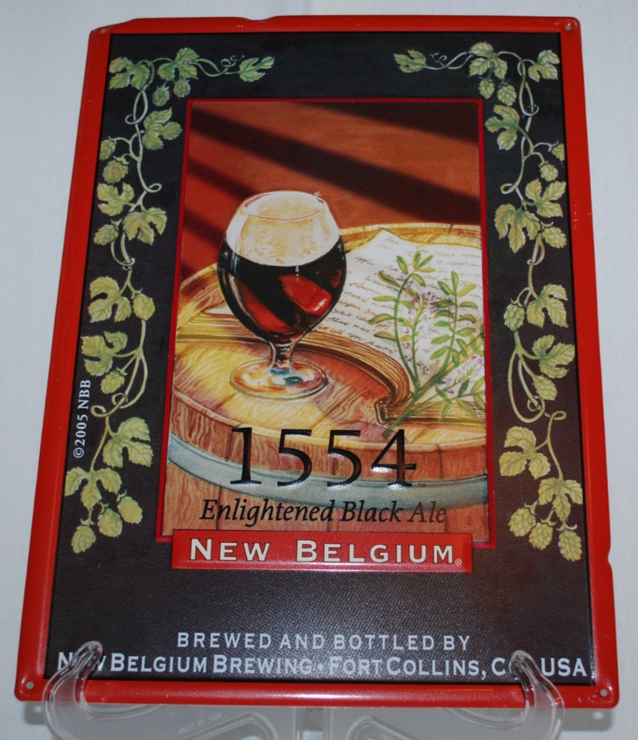 NEW BELGIUM 1554 Enlightened ALE -BEER SIGN EMBOSSED METAL 16″ x 11 1/2″