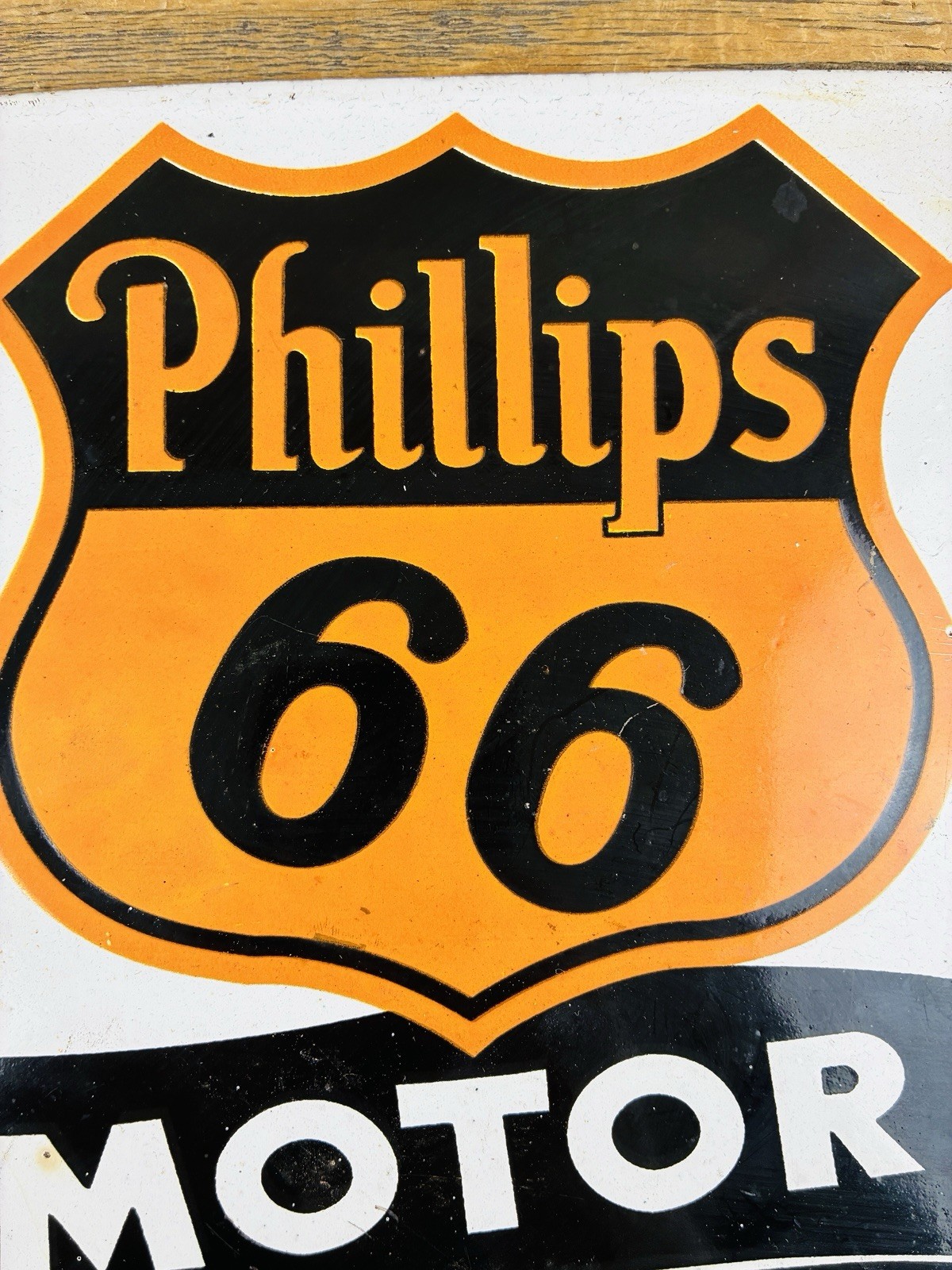 VINTAGE 10×8″ PHILLIPS 66 MOTOR OILS GASOLINE PUMP STATION PORCELAIN GAS AD SIGN