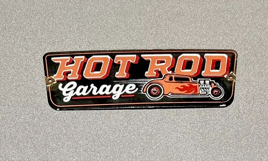 VINTAGE 12” HOT ROD RACING GARAGE PORCELAIN SIGN CAR GAS OIL TRUCK