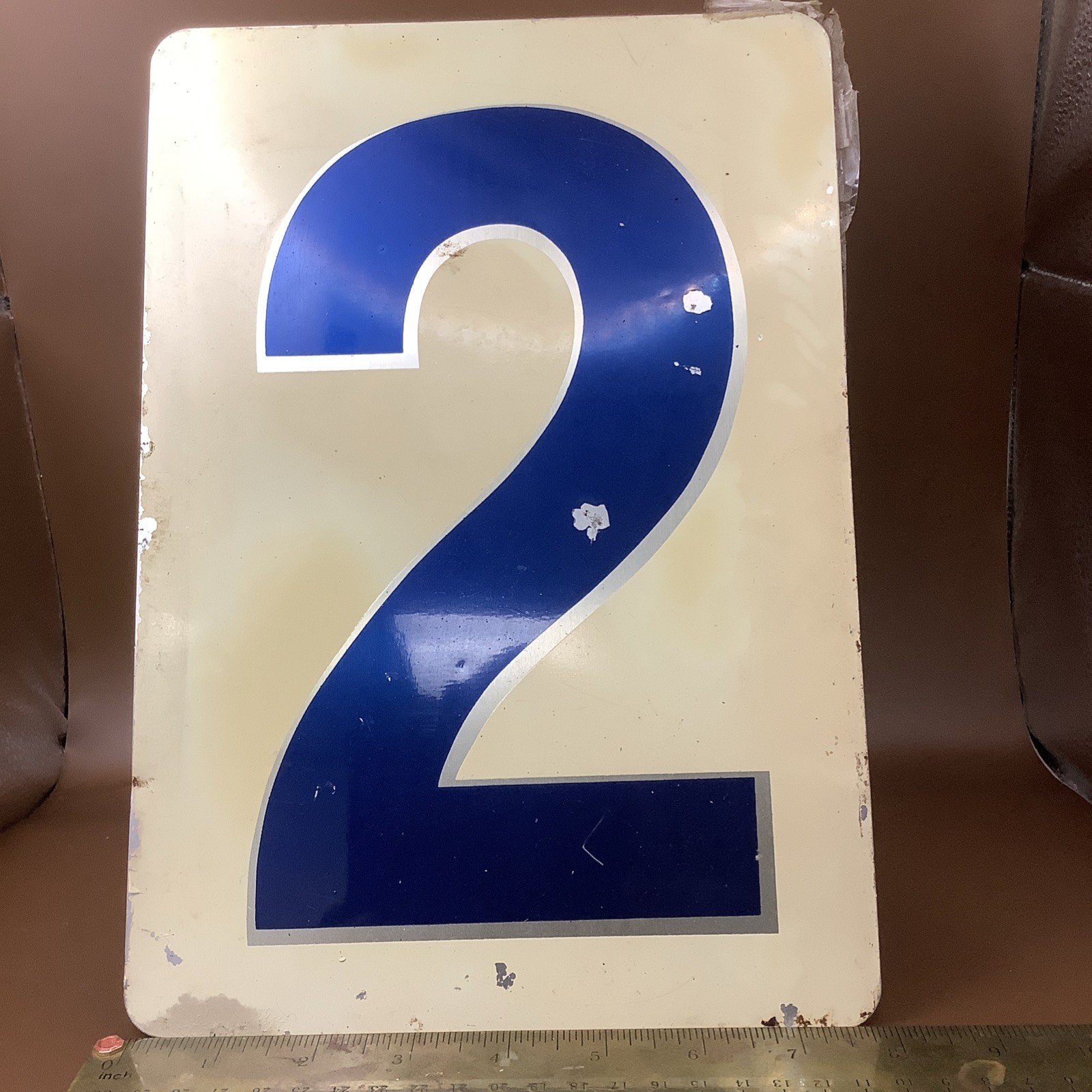Vintage Double Sided Porcelain Gas Station Number Sign 1 + 2 Price Aluminum
